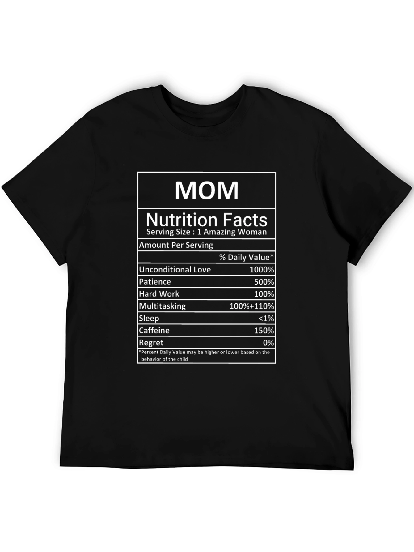 Mom Nutrition Facts Black T-Shirt