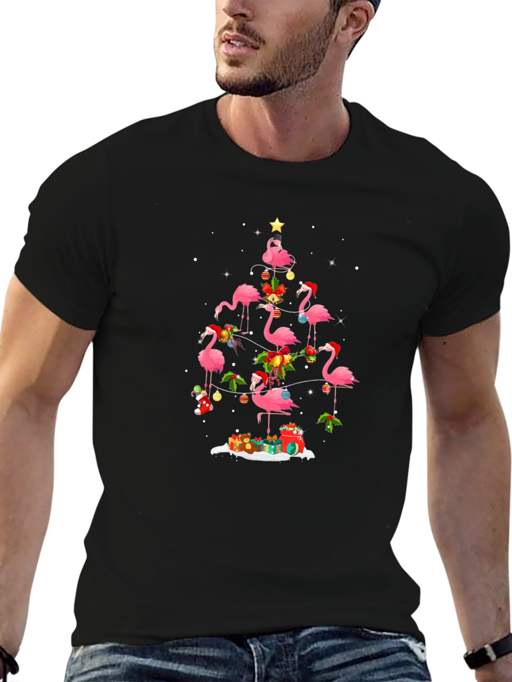 Festive Flamingo Christmas Tree Graphic Tee