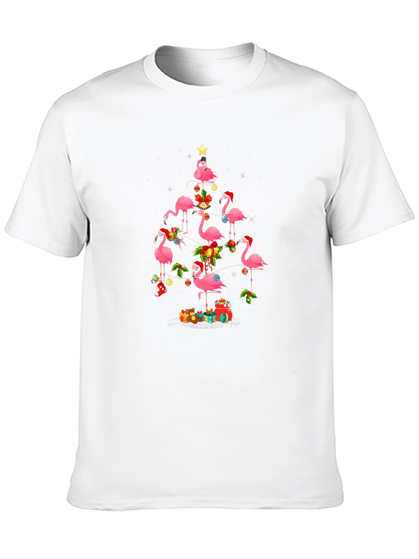 Festive Flamingo Christmas Tree Graphic Tee