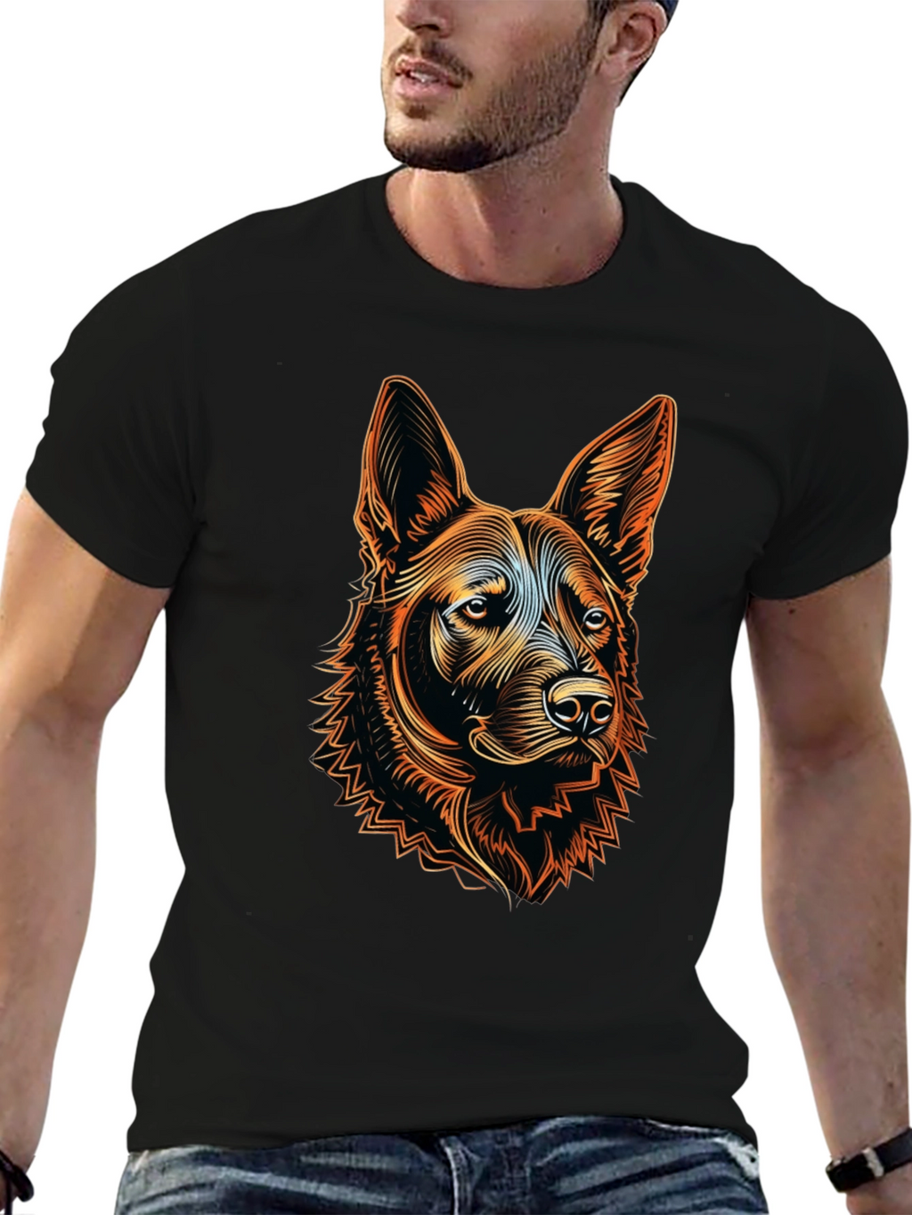 German Shepherd Dog Graphic Tee - Black Cotton Blend