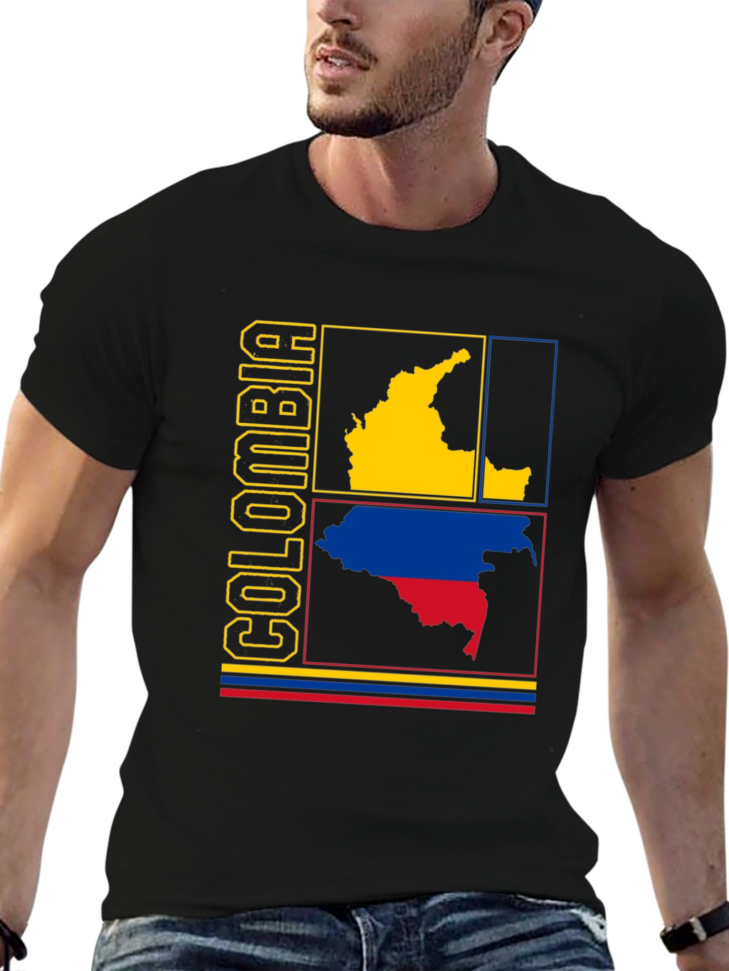 Colombia Map Graphic Tee - Black Cotton Shirt