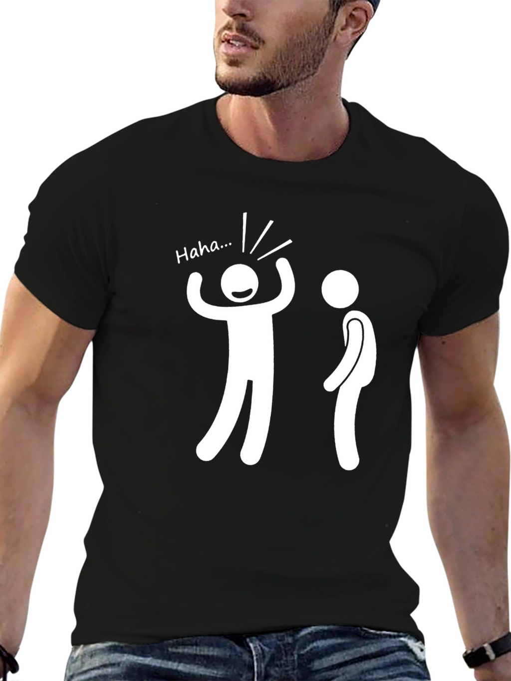 Funny Stick Figure Graphic Tee - Black Cotton T-Shirt
