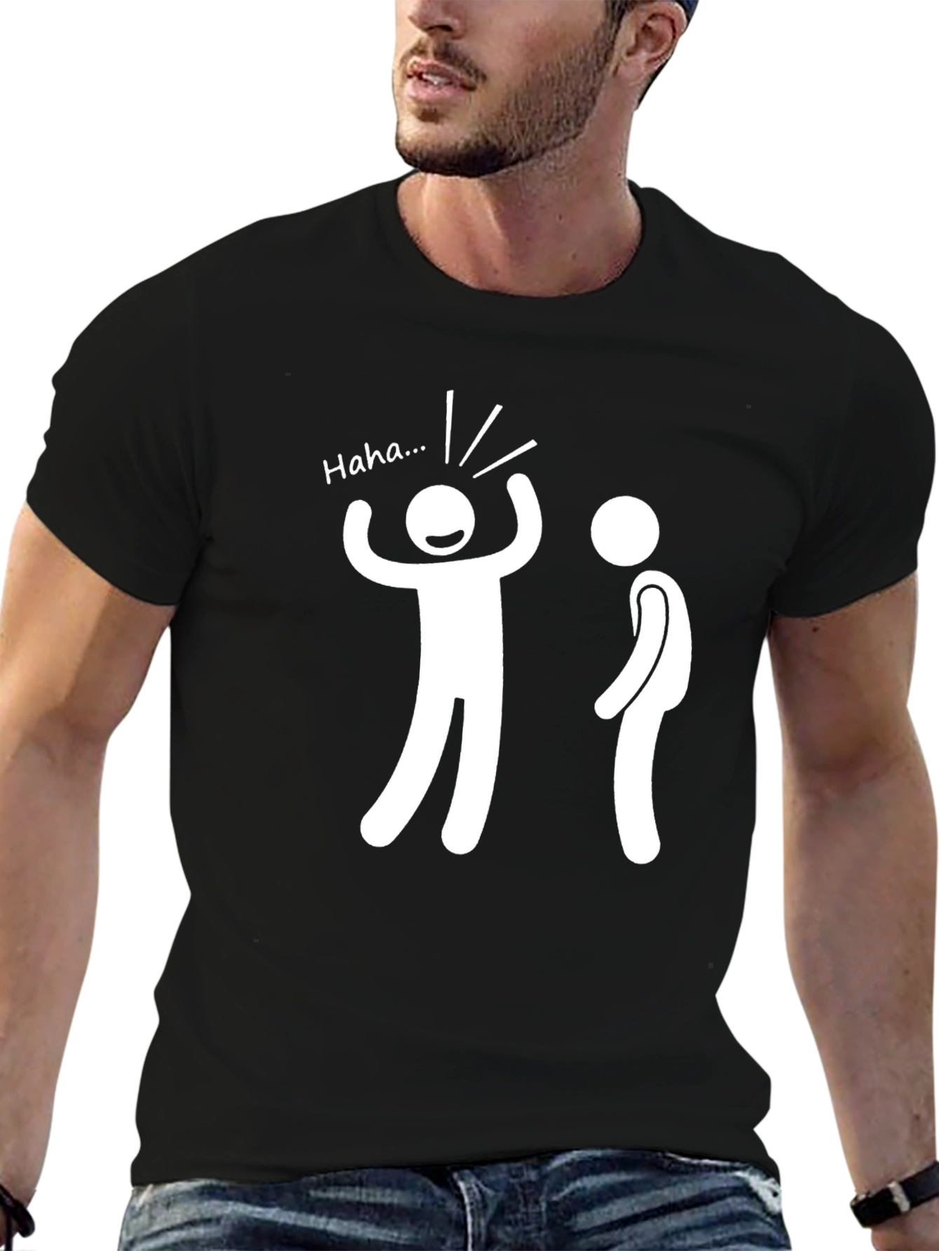 Funny Stick Figure Graphic Tee - Black Cotton T-Shirt