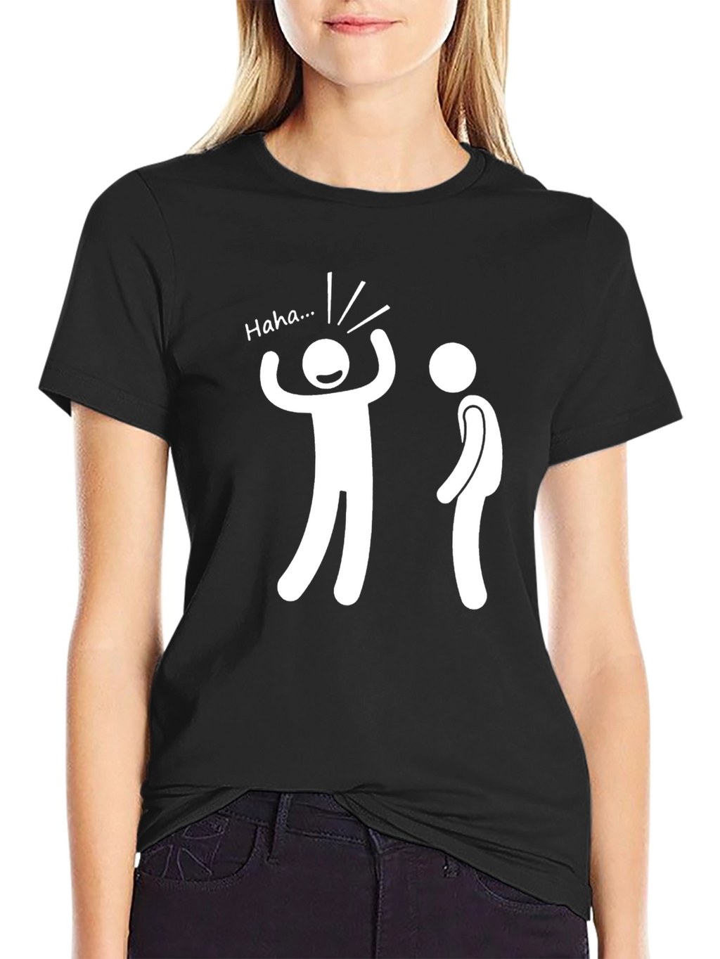 Funny Stick Figure Graphic Tee - Black Cotton T-Shirt