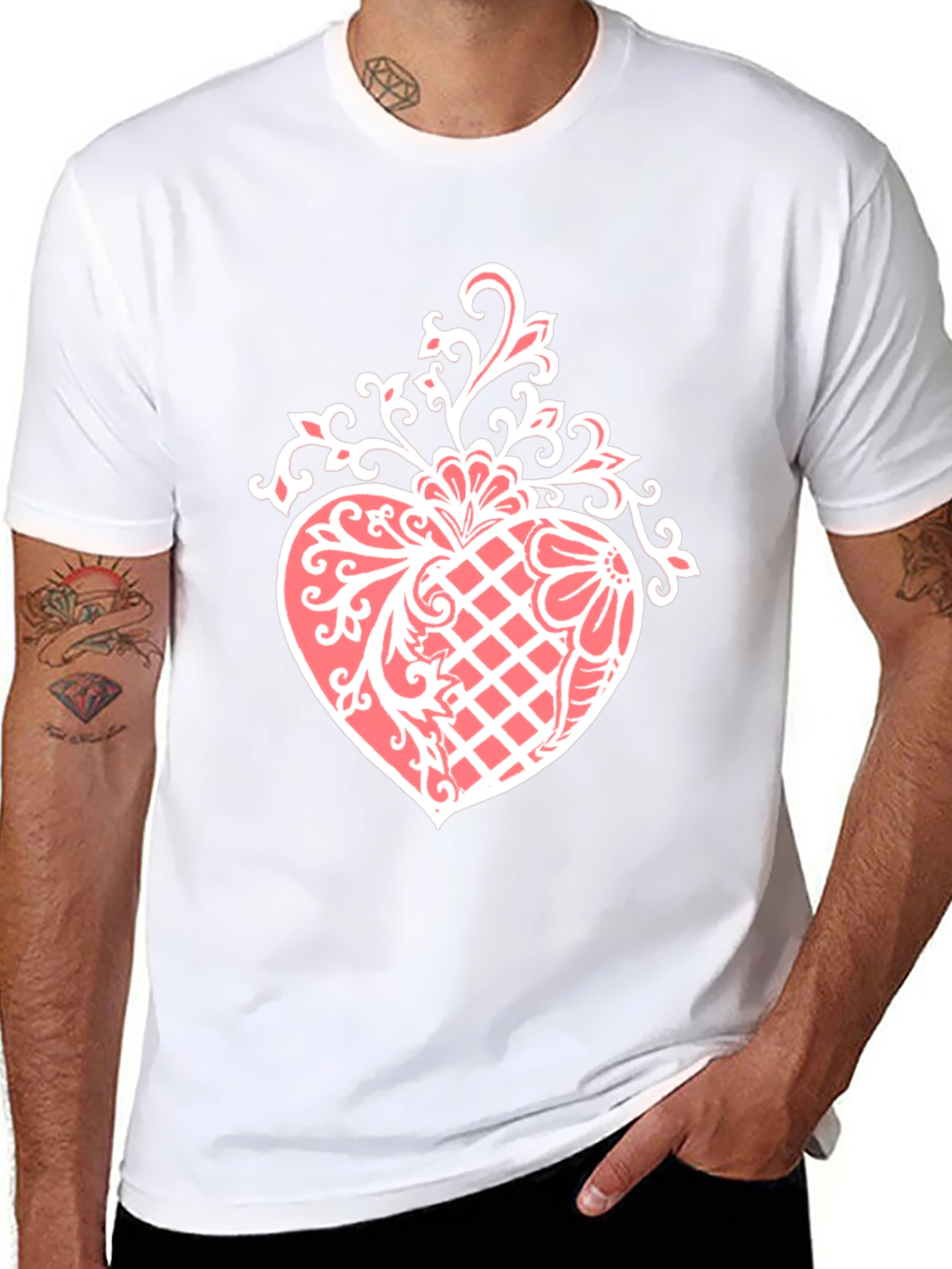 Elegant Heart Graphic Tee - Stylish Black Cotton Blend Shirt