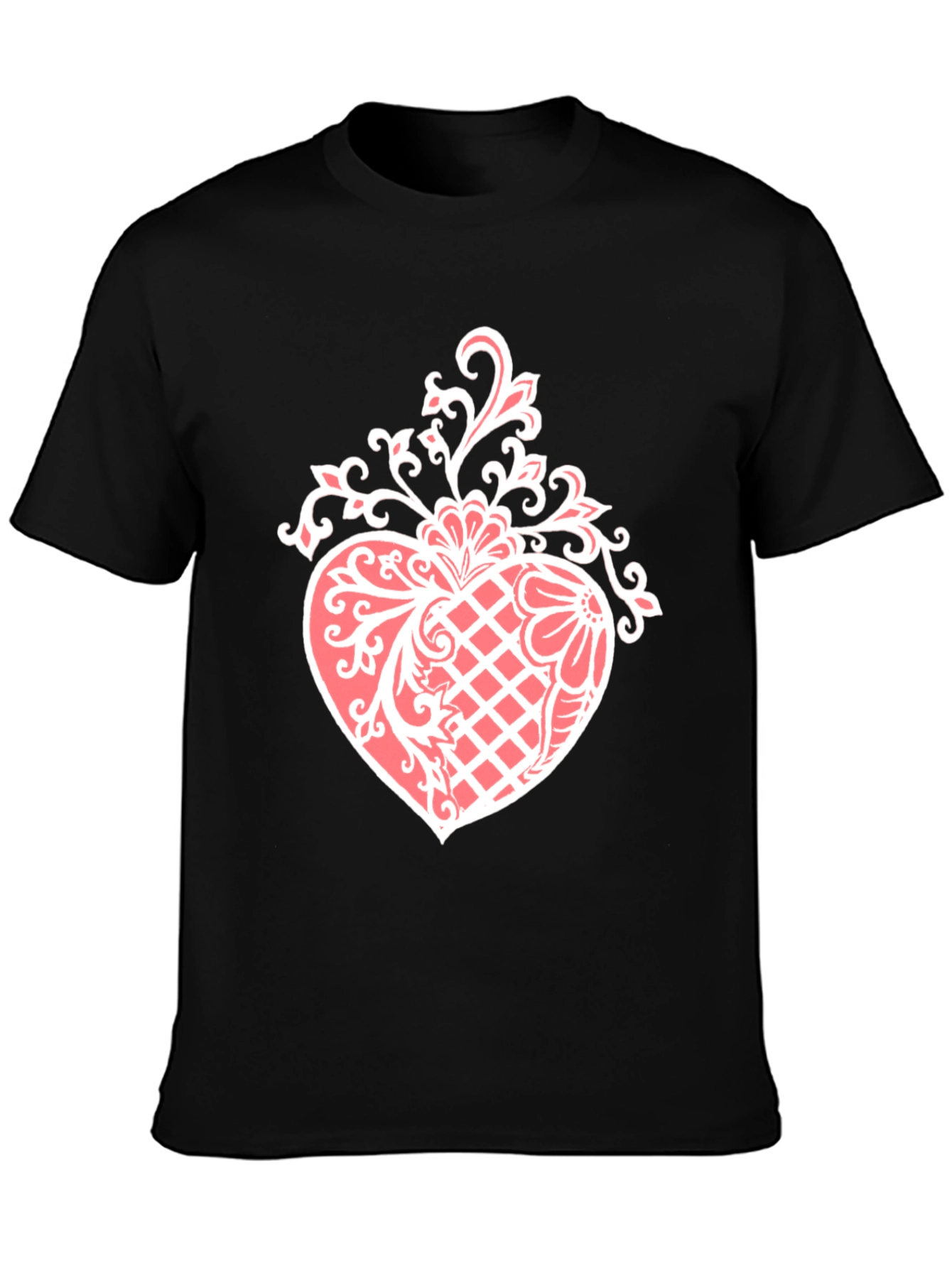 Elegant Heart Graphic Tee - Stylish Black Cotton Blend Shirt