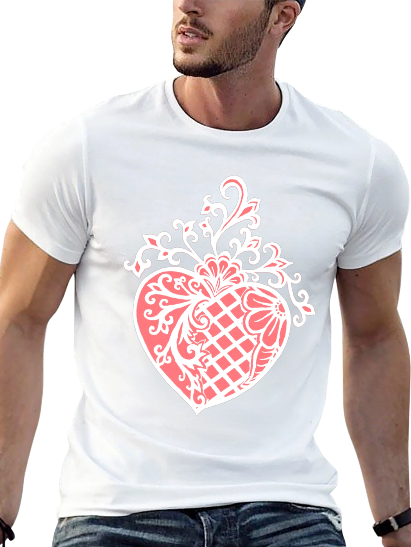 Elegant Heart Graphic Tee - Stylish Black Cotton Blend Shirt