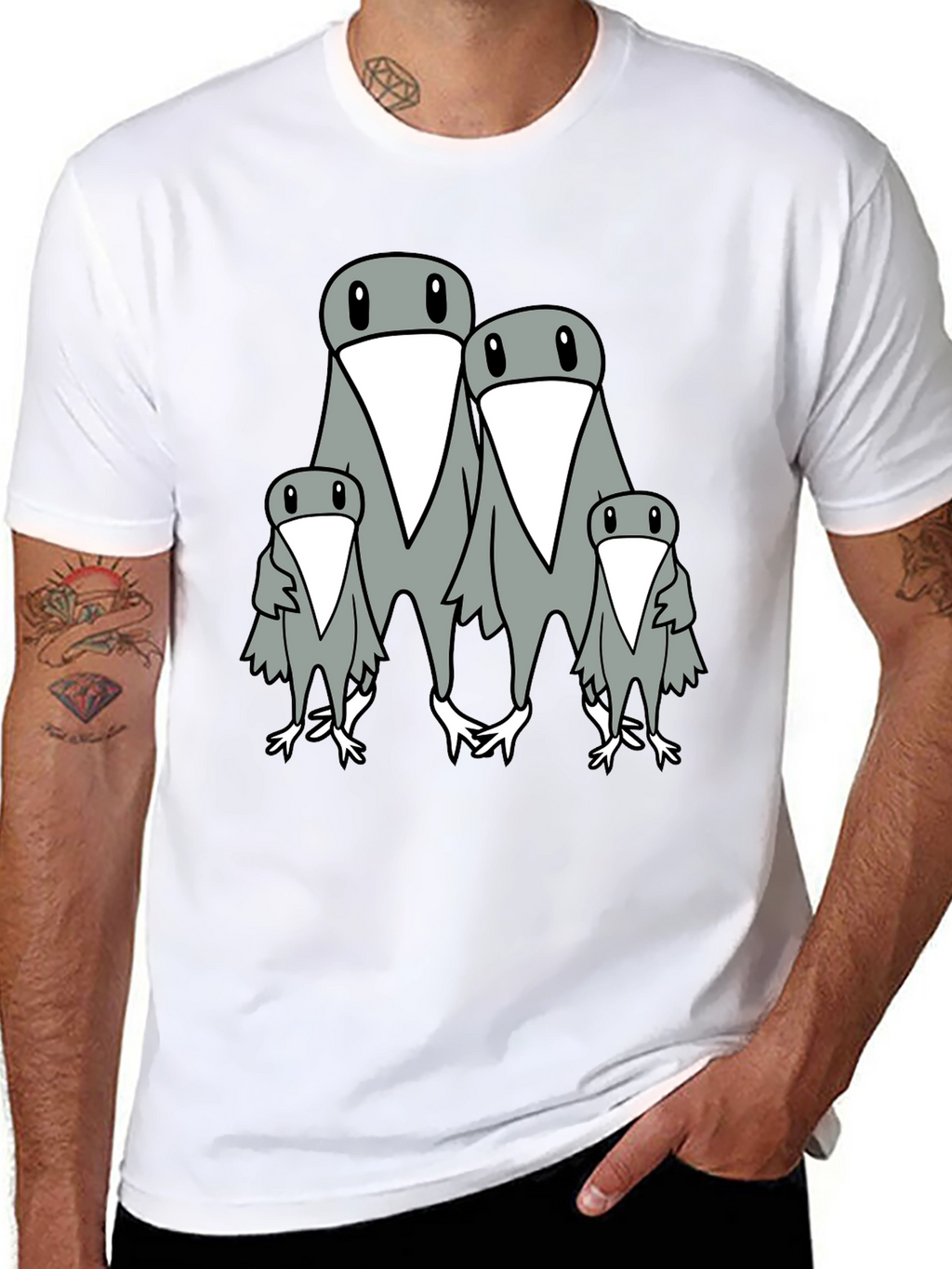 Penguin Family Graphic Print Mens Black T-Shirt