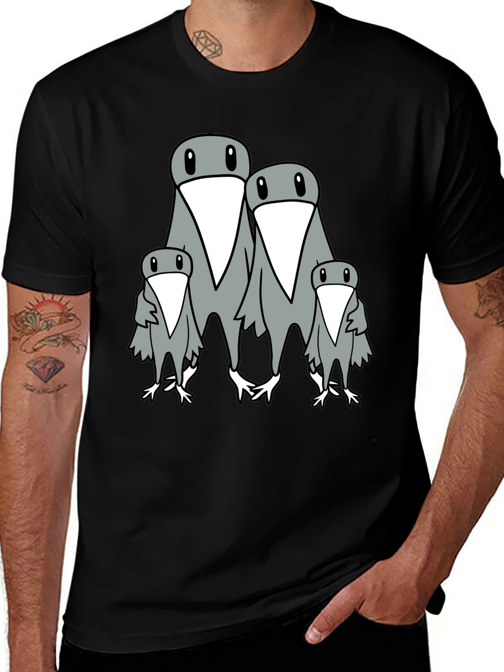 Penguin Family Graphic Print Mens Black T-Shirt