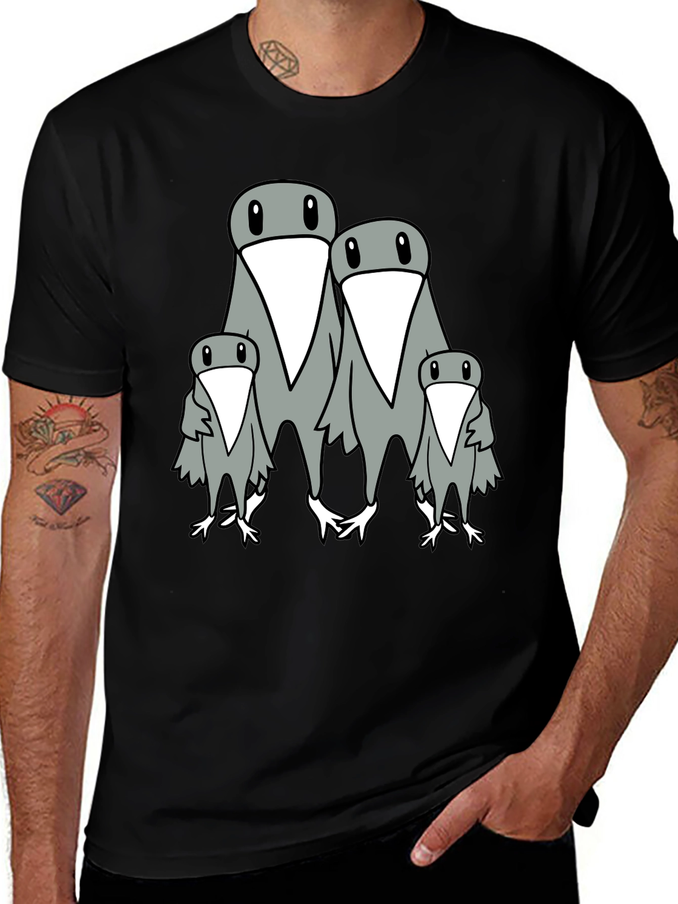 Penguin Family Graphic Print Mens Black T-Shirt