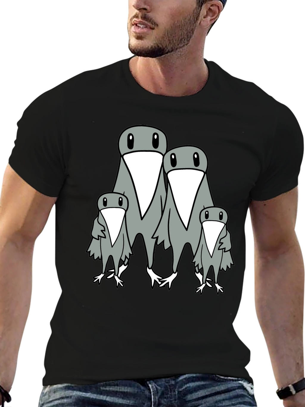 Penguin Family Graphic Print Mens Black T-Shirt