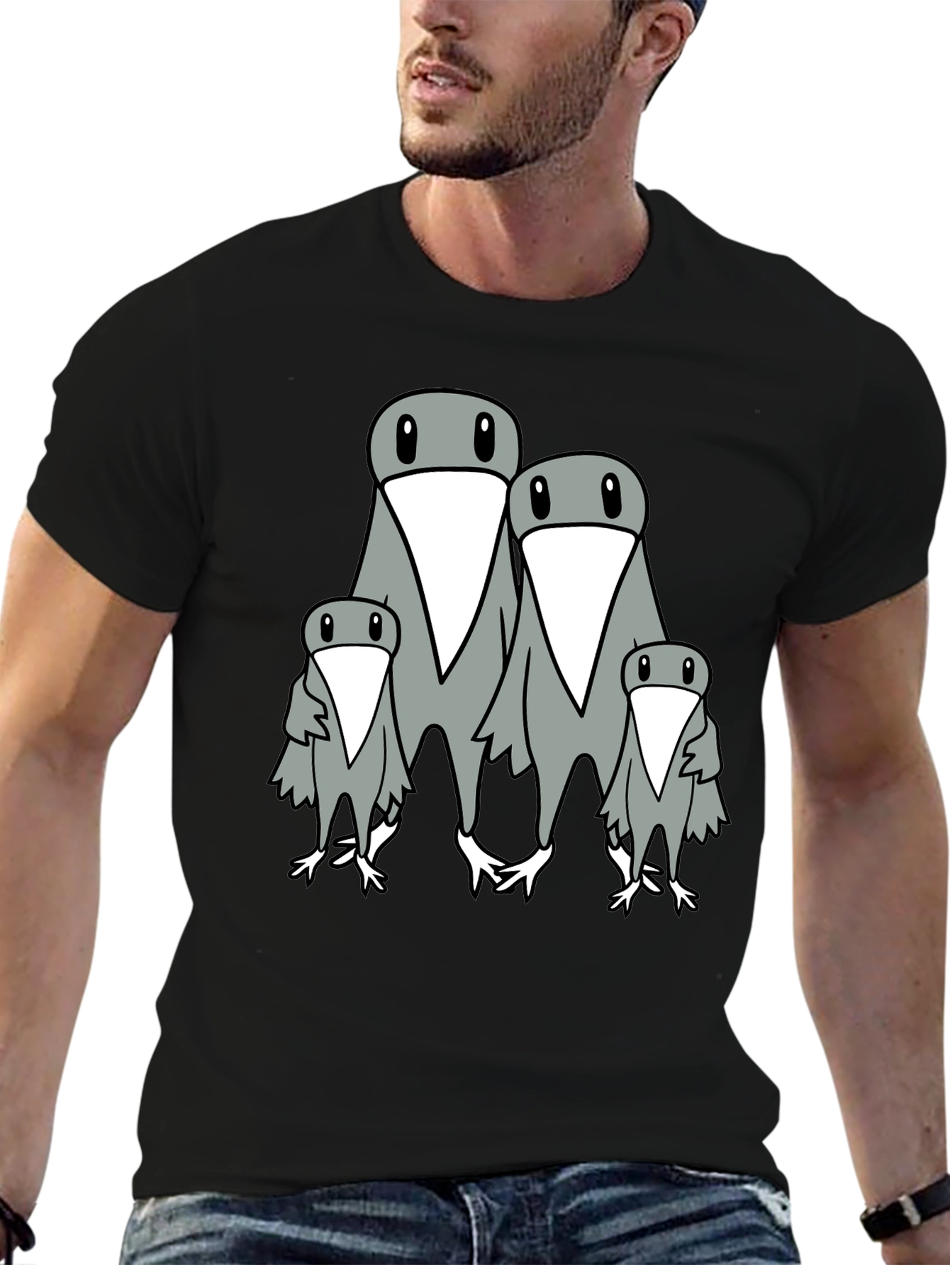 Penguin Family Graphic Print Mens Black T-Shirt