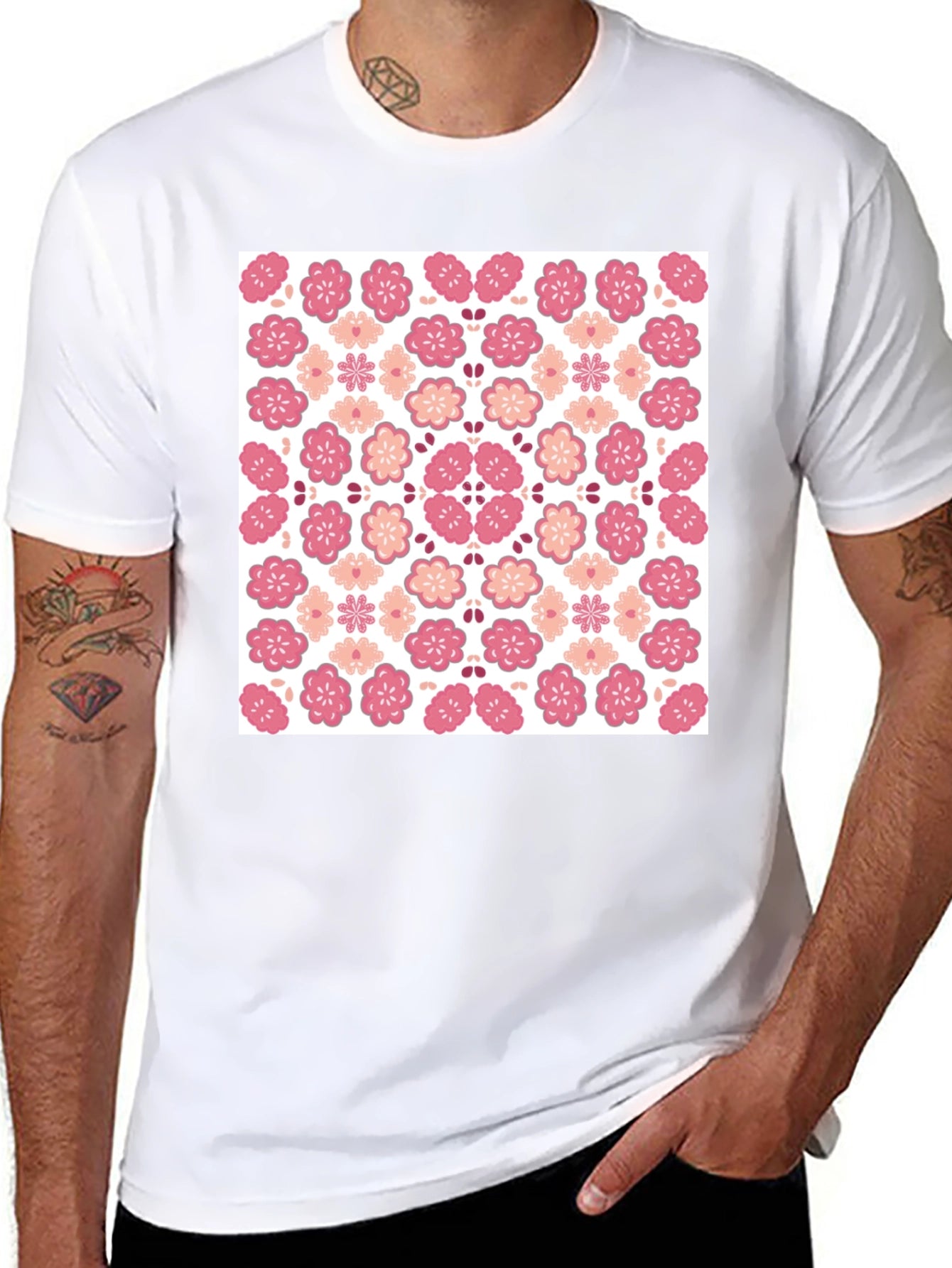 Floral Blossom Print Black Crew Neck Tee