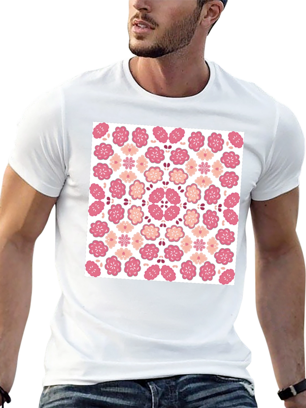 Floral Blossom Print Black Crew Neck Tee
