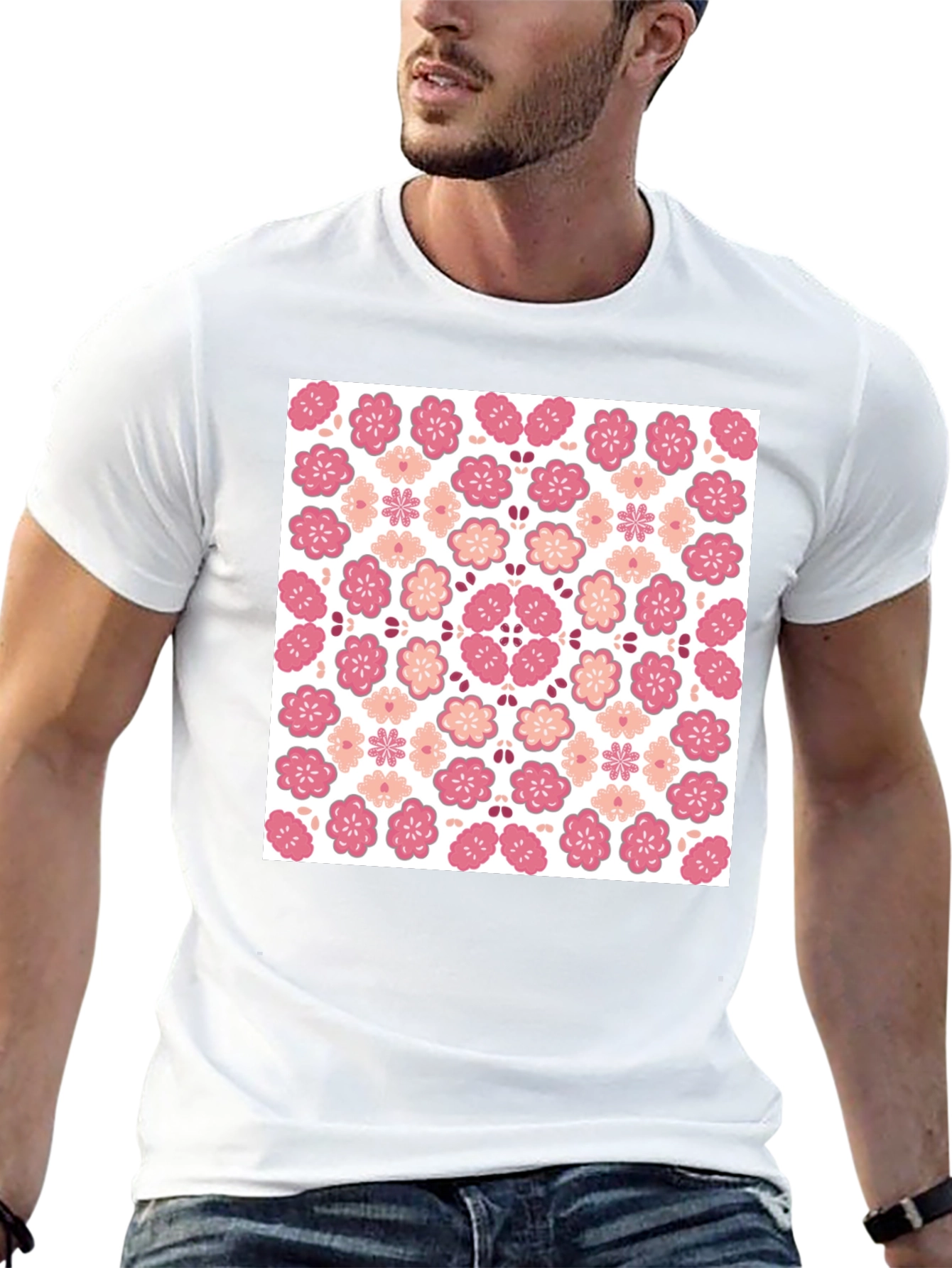 Floral Blossom Print Black Crew Neck Tee