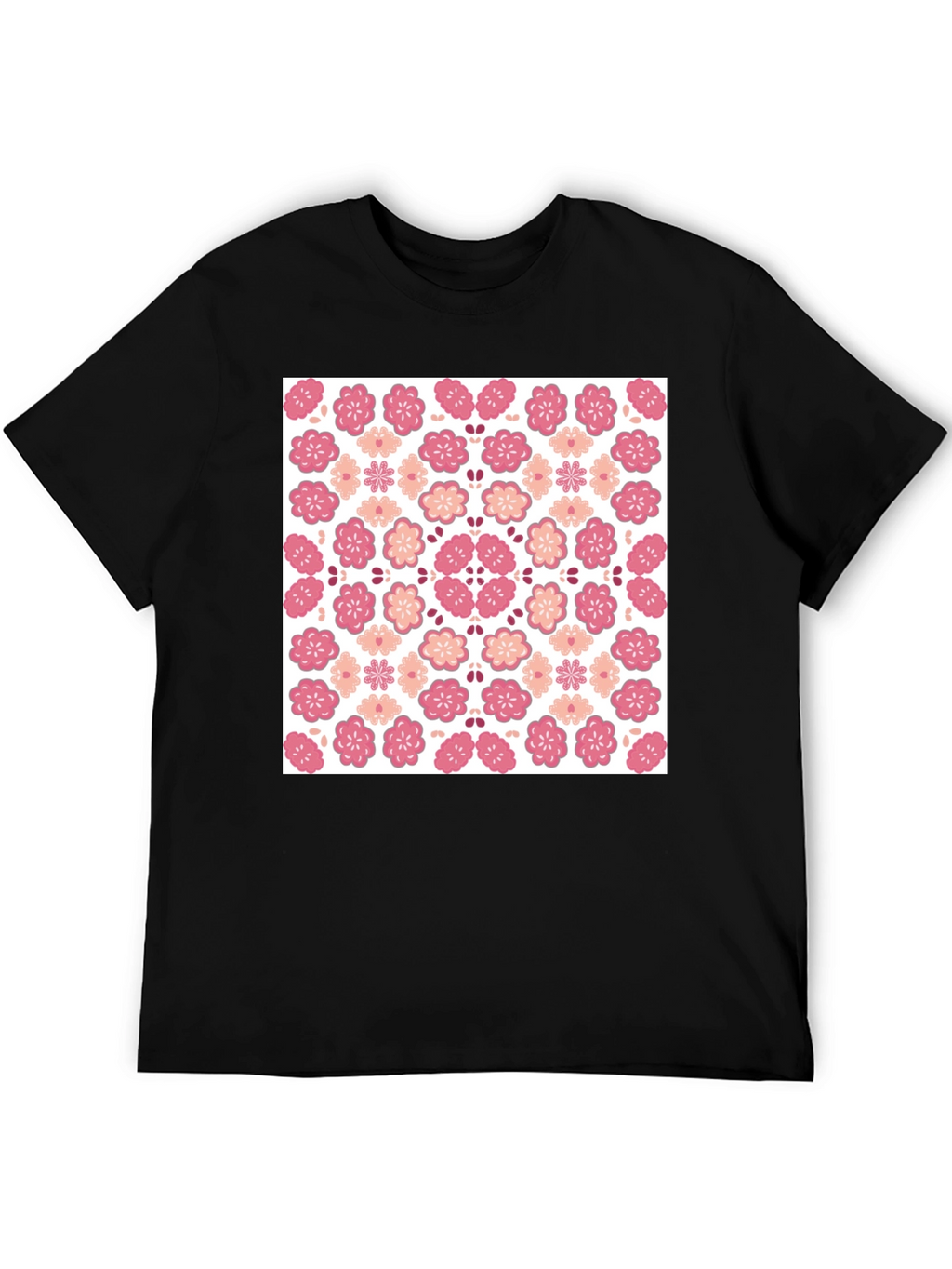 Floral Blossom Print Black Crew Neck Tee