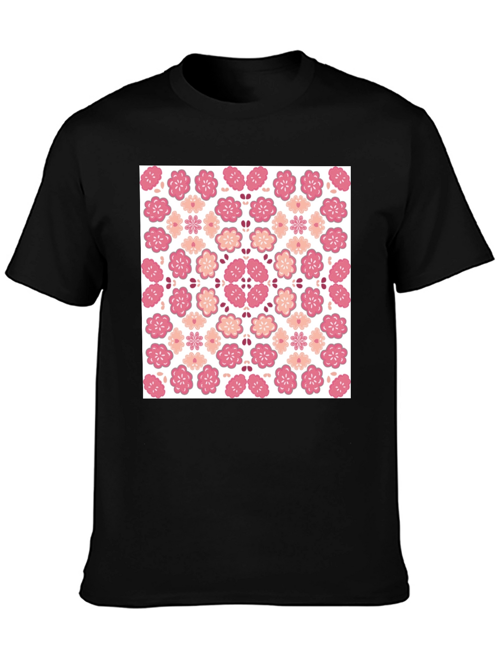 Floral Blossom Print Black Crew Neck Tee
