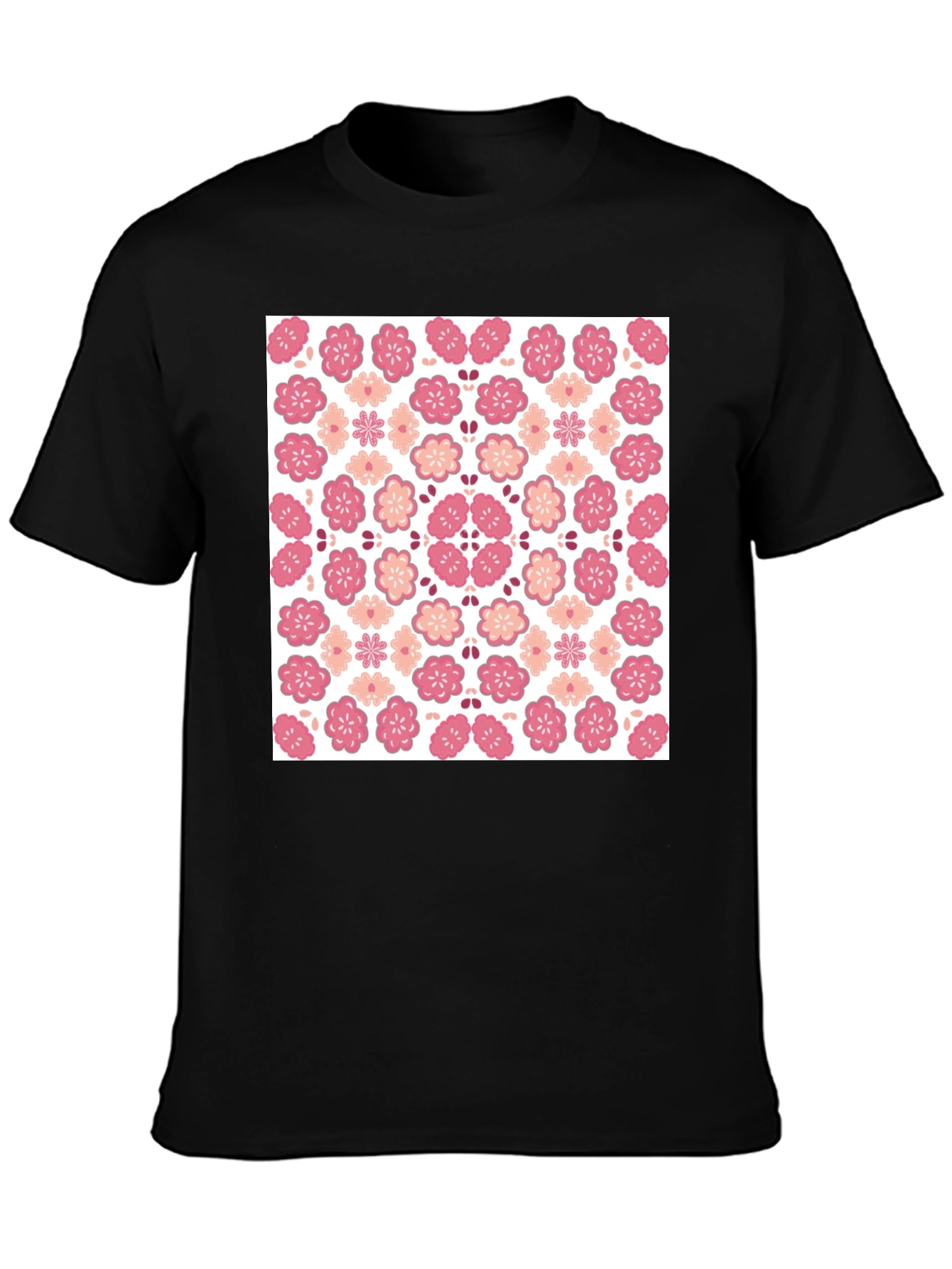 Floral Blossom Print Black Crew Neck Tee