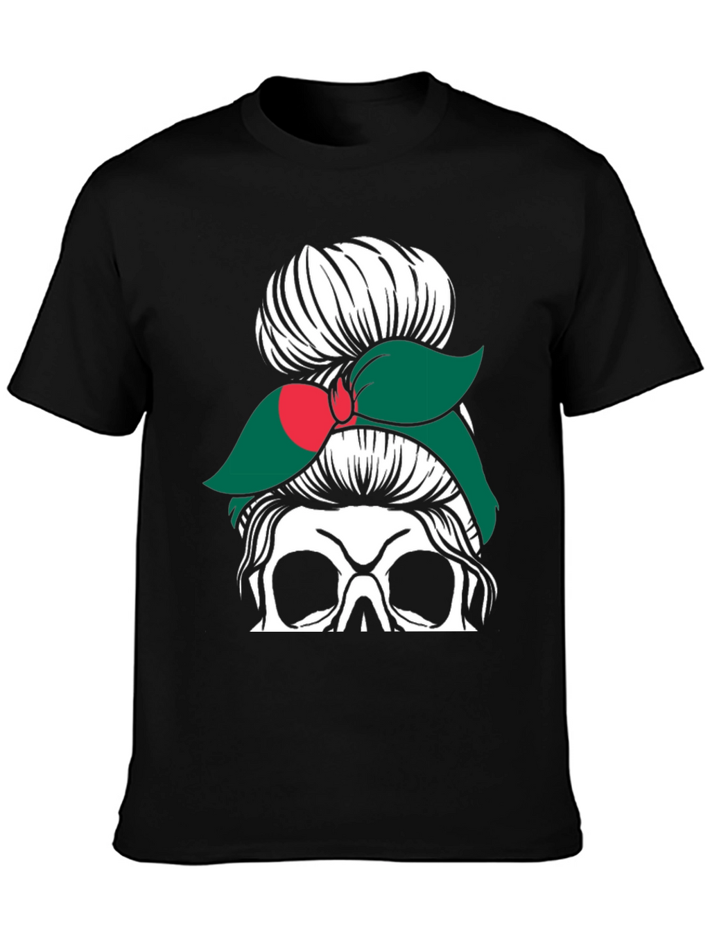 Messy Bun Skull Bangladesh Flag T-Shirt