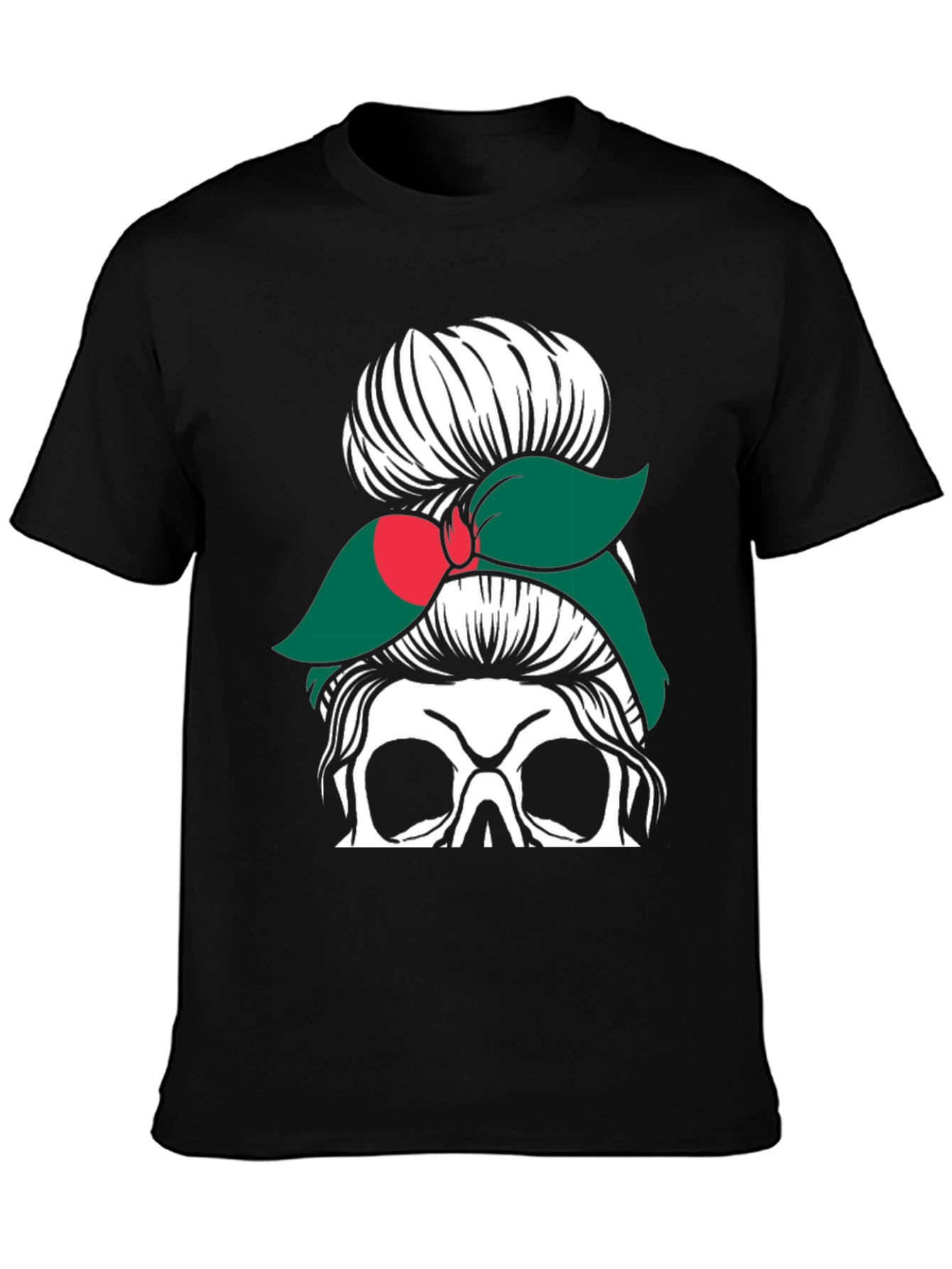 Messy Bun Skull Bangladesh Flag T-Shirt