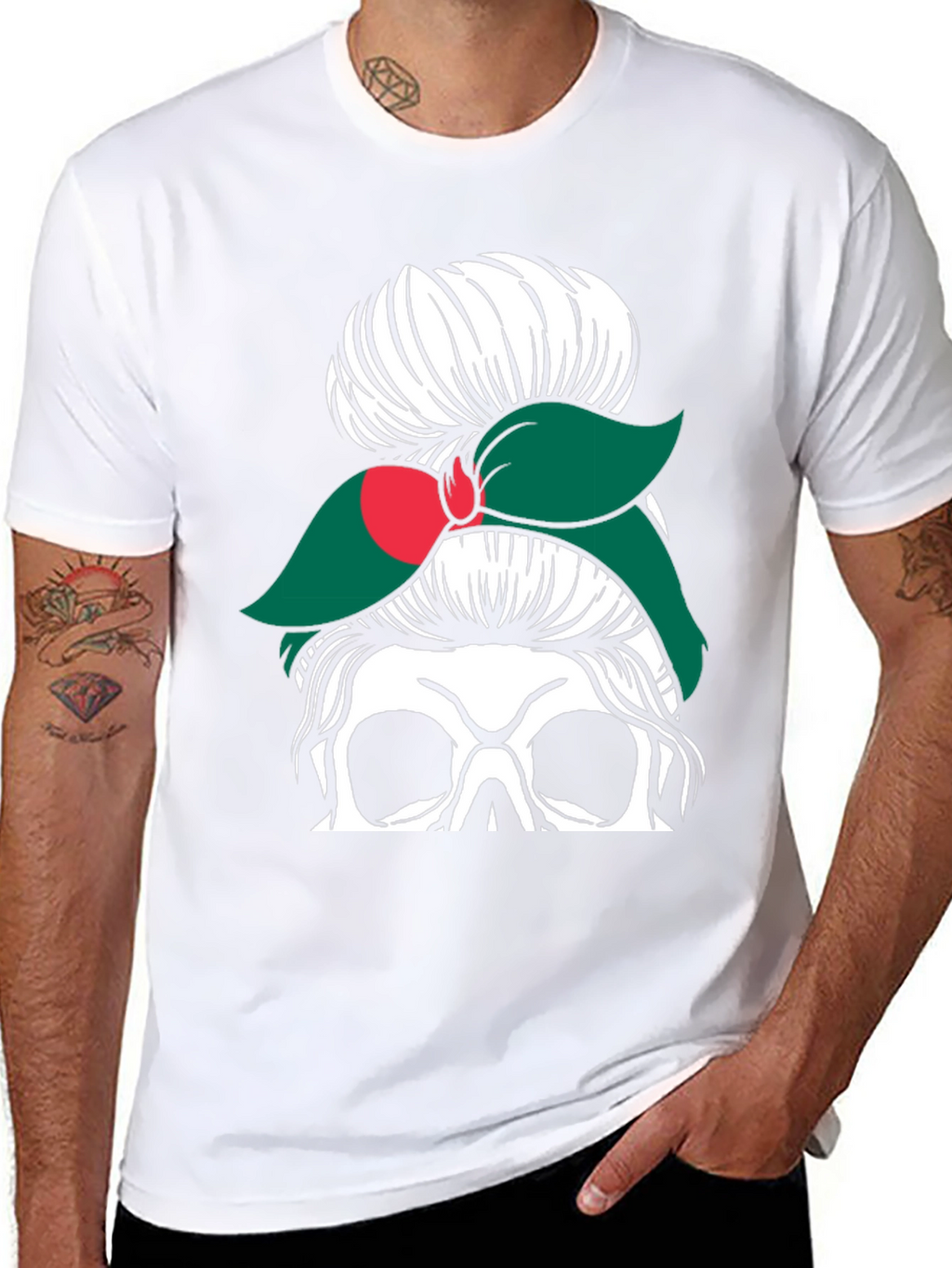 Messy Bun Skull Bangladesh Flag T-Shirt