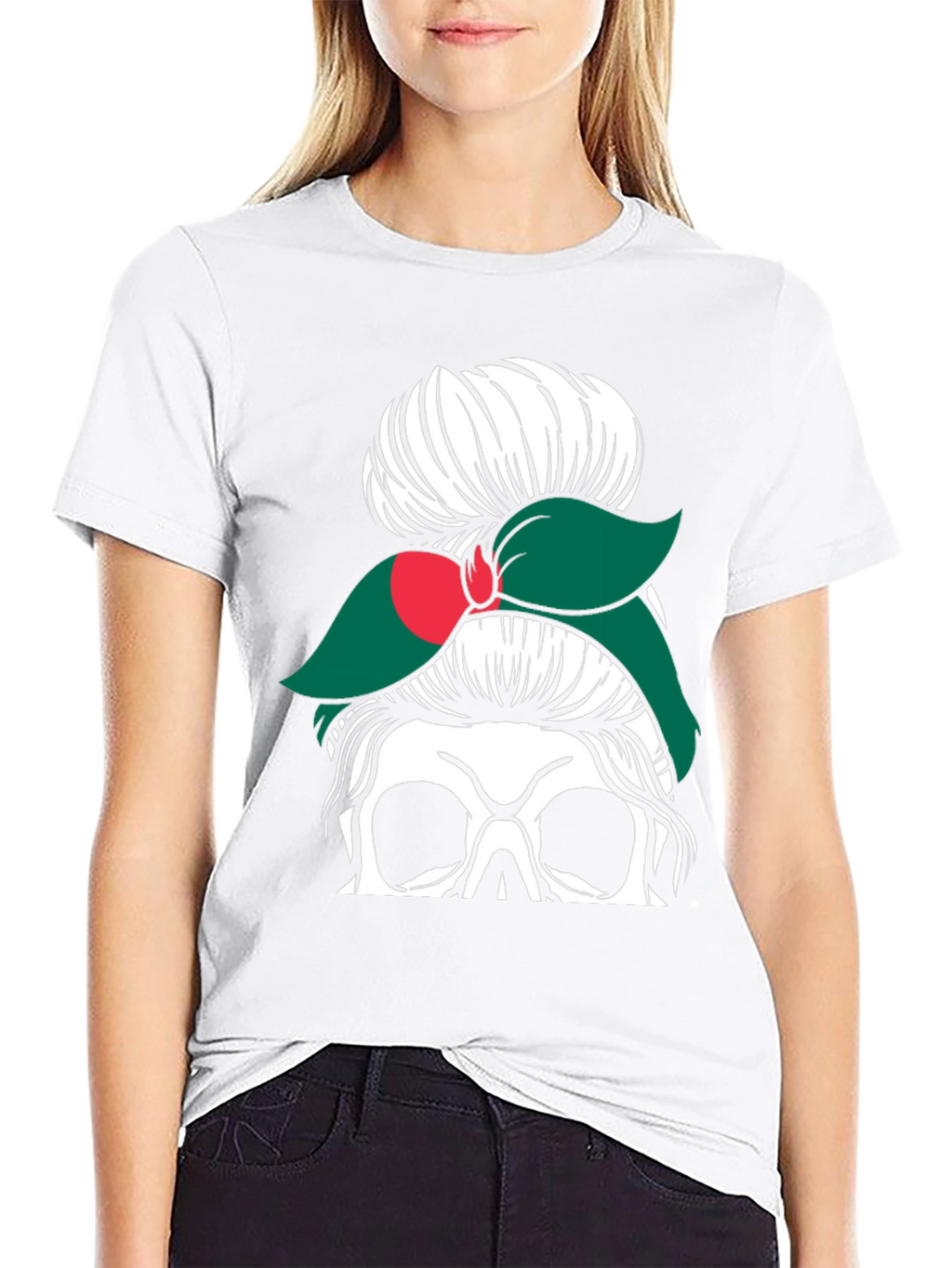 Messy Bun Skull Bangladesh Flag T-Shirt