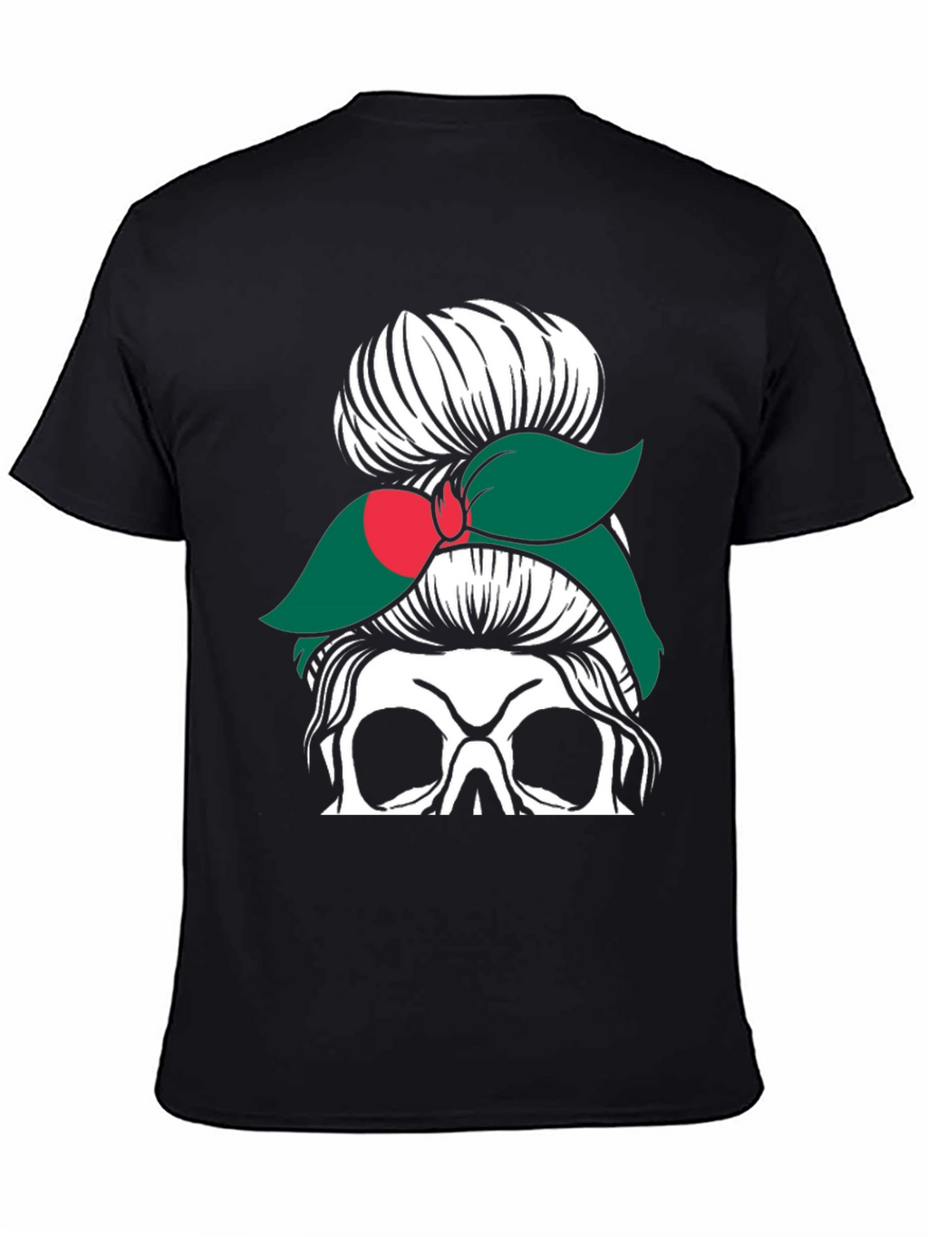 Messy Bun Skull Bangladesh Flag T-Shirt