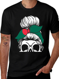 Messy Bun Skull Bangladesh Flag T-Shirt