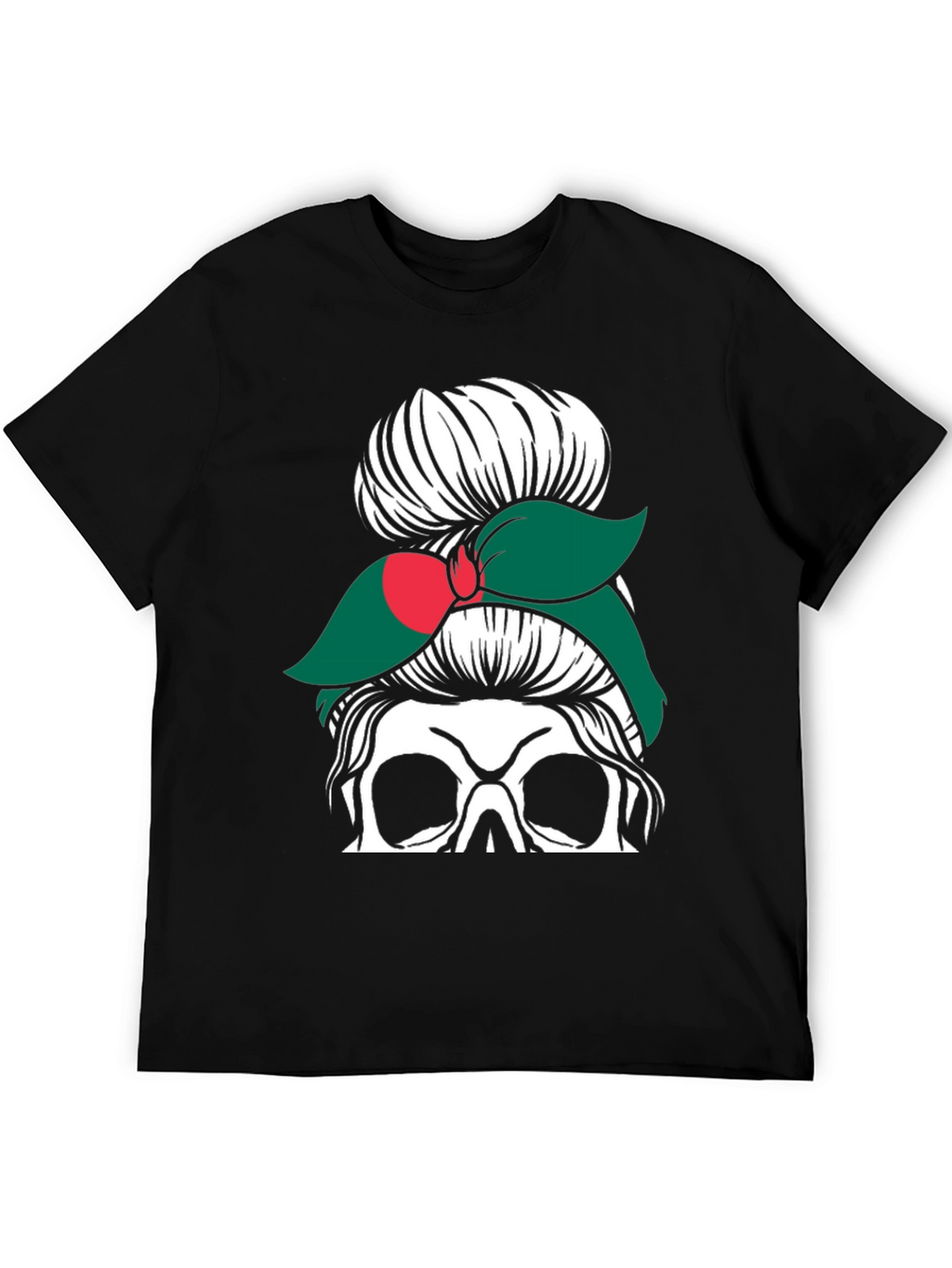 Messy Bun Skull Bangladesh Flag T-Shirt