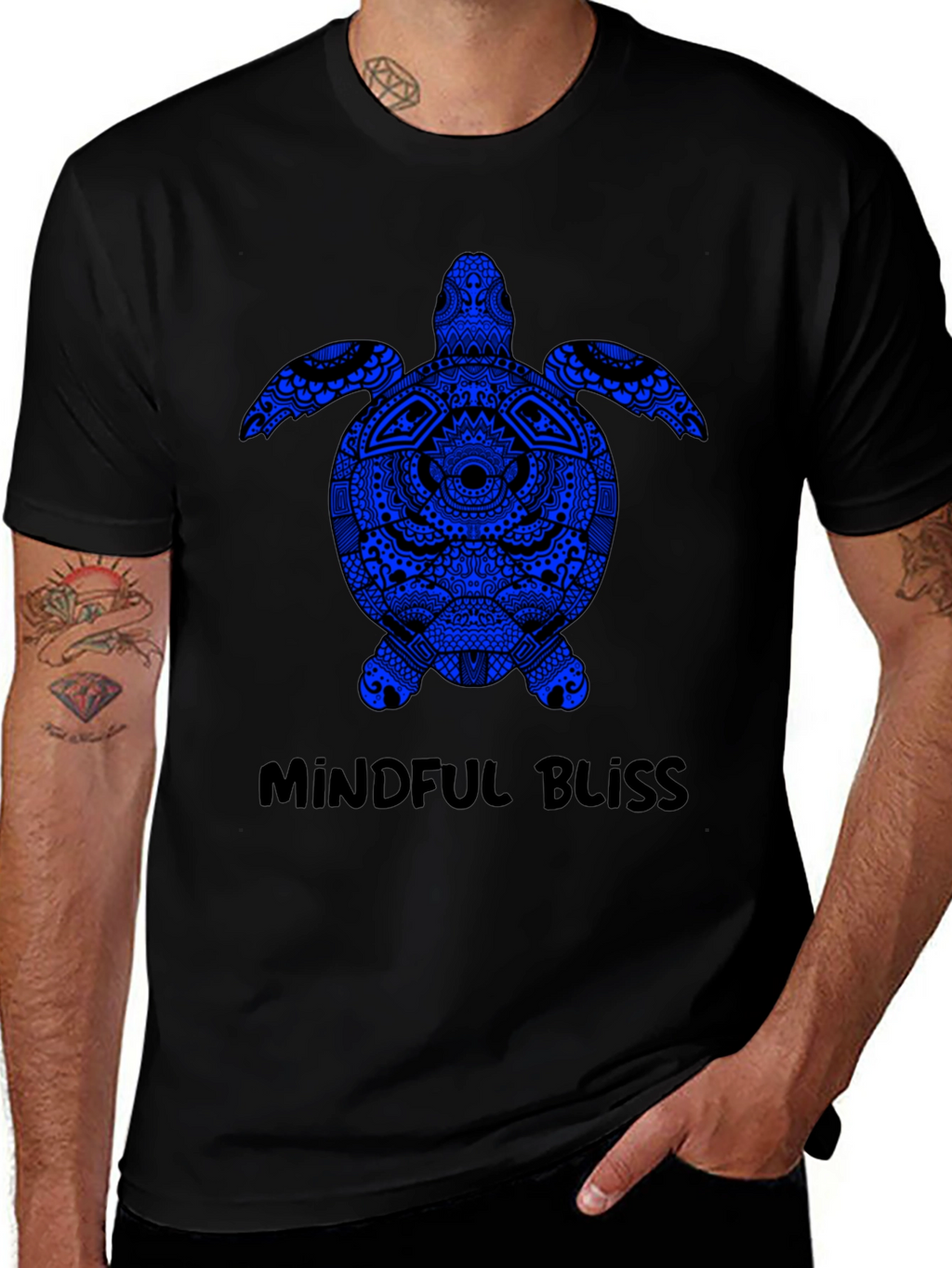 Mindful Bliss Sea Turtle Graphic Tee - Black