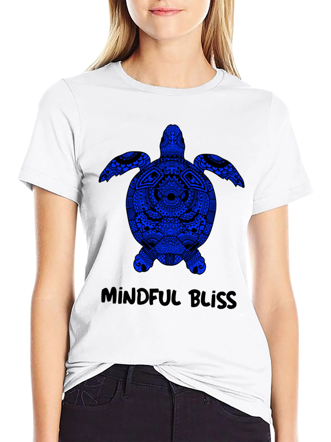 Mindful Bliss Sea Turtle Graphic Tee - Black