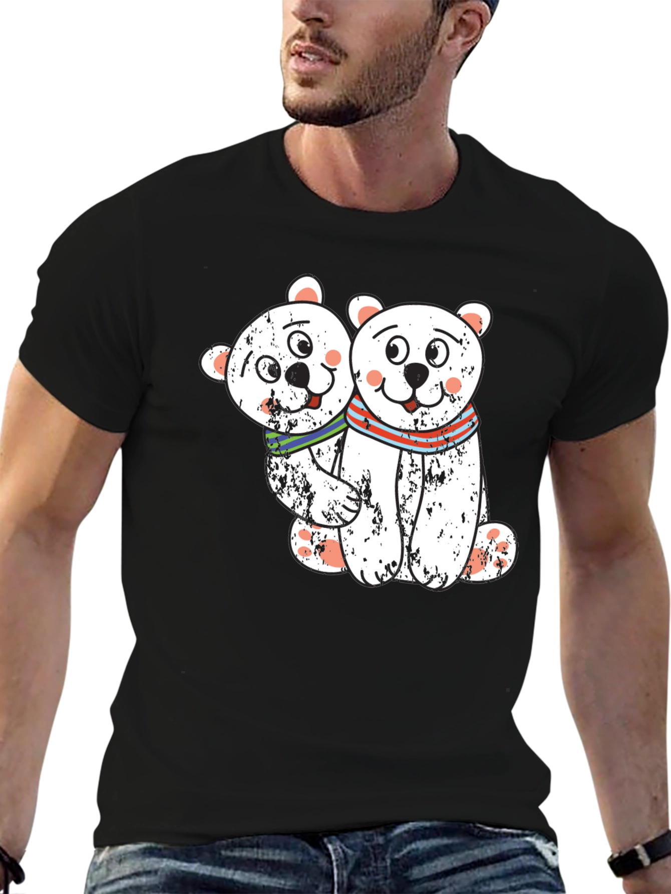 Cute Bear Couple Black T-Shirt
