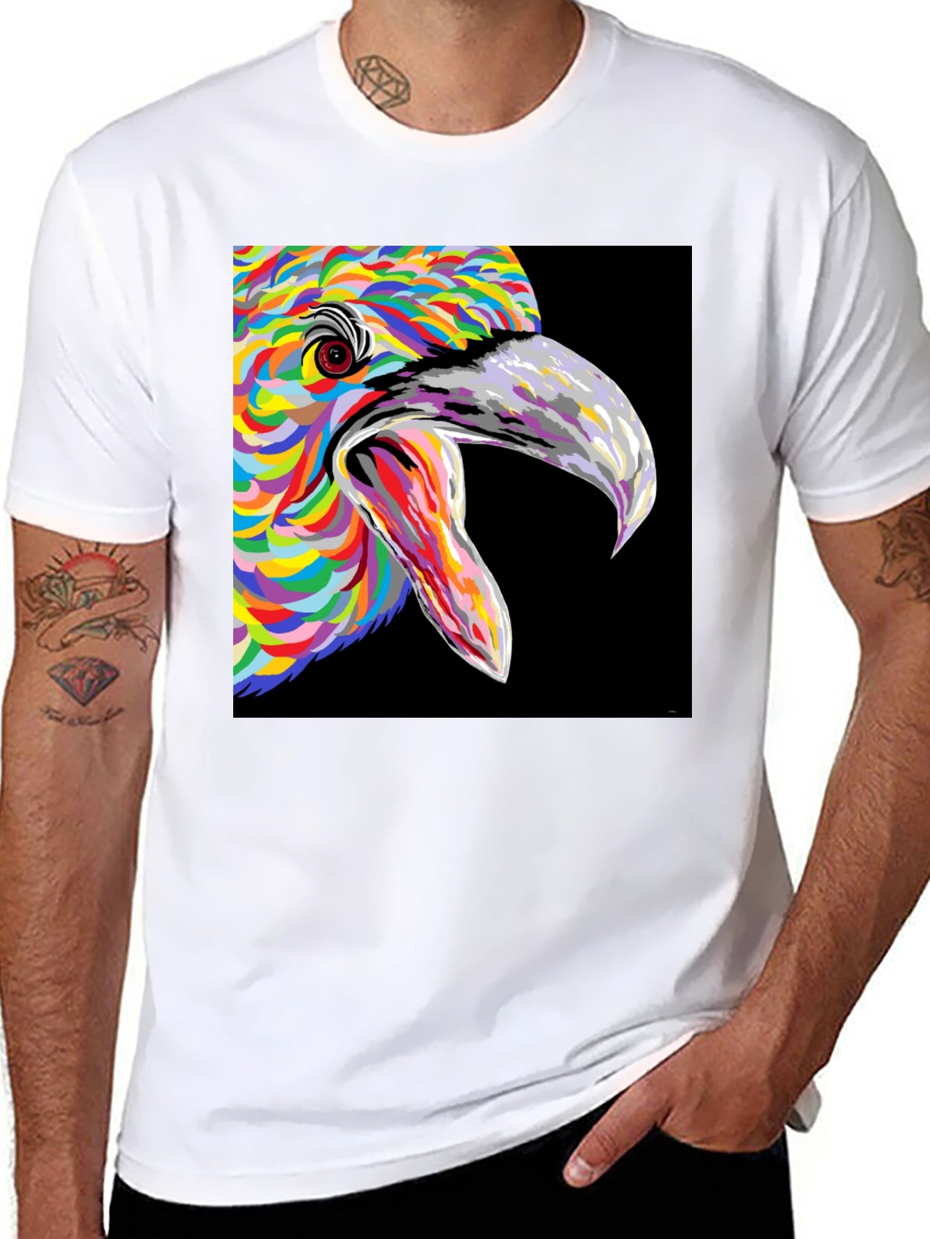 Vibrant Bird Art Graphic Tee - Black Unisex T-Shirt