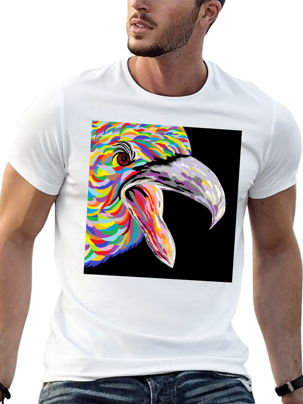 Vibrant Bird Art Graphic Tee - Black Unisex T-Shirt