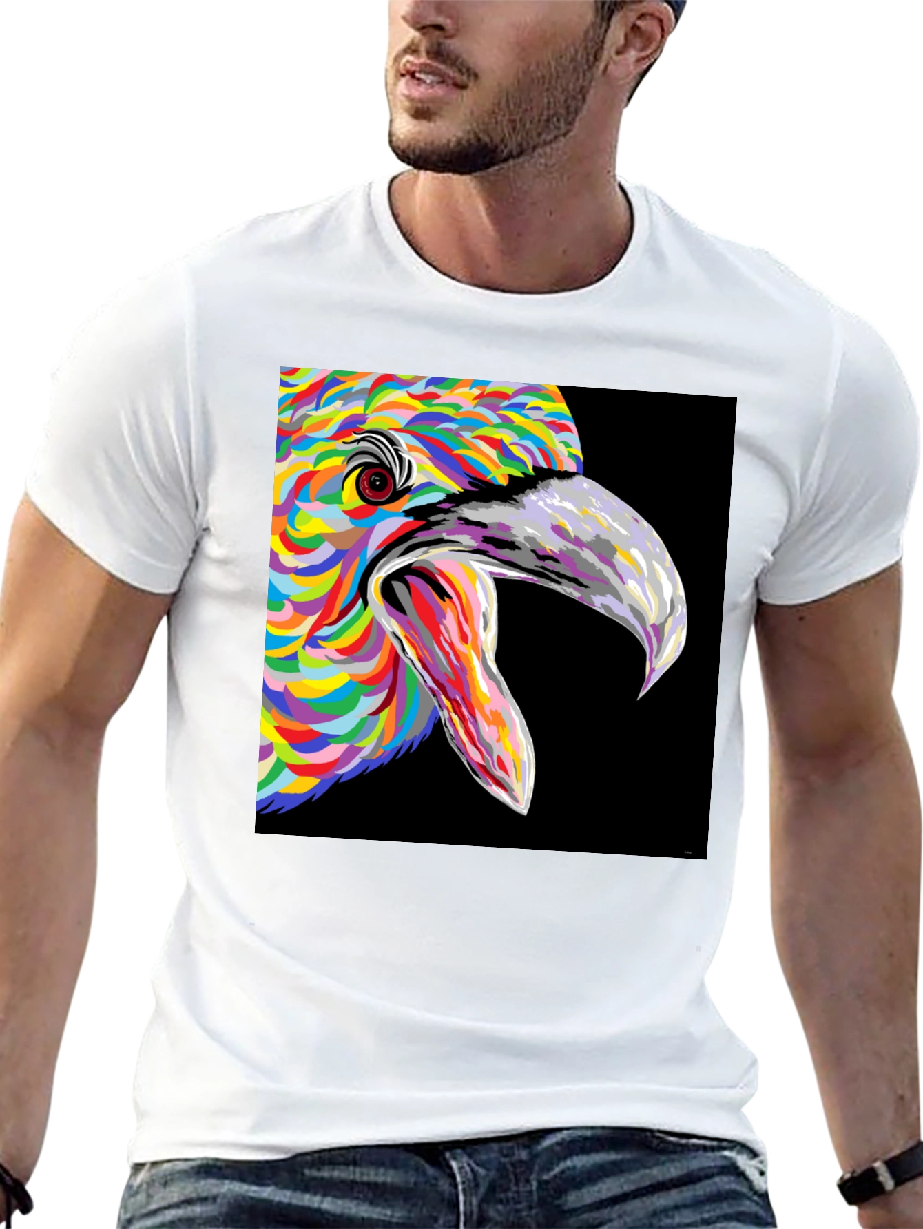 Vibrant Bird Art Graphic Tee - Black Unisex T-Shirt