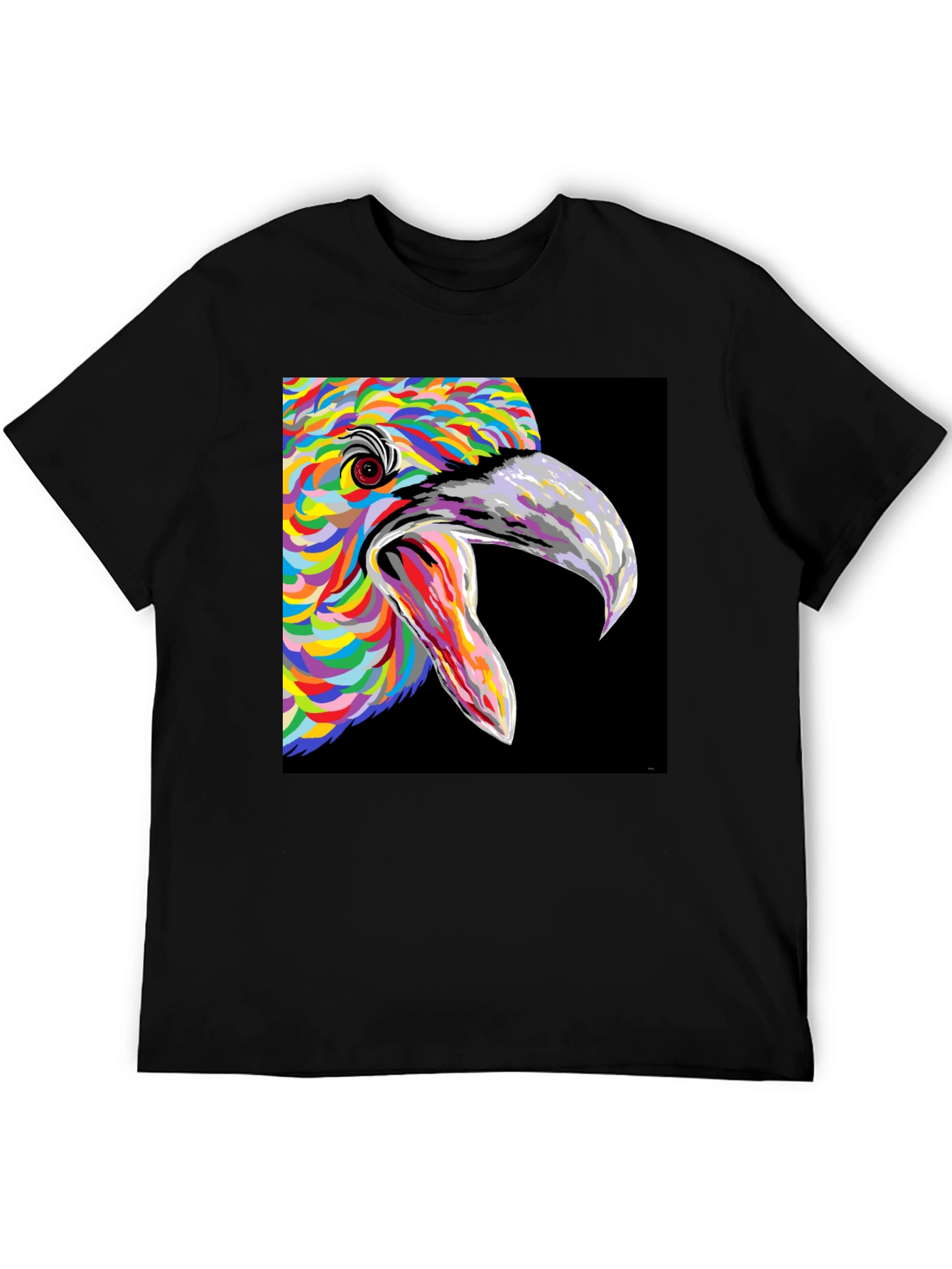 Vibrant Bird Art Graphic Tee - Black Unisex T-Shirt