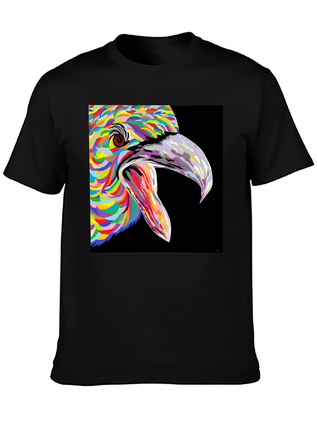 Vibrant Bird Art Graphic Tee - Black Unisex T-Shirt