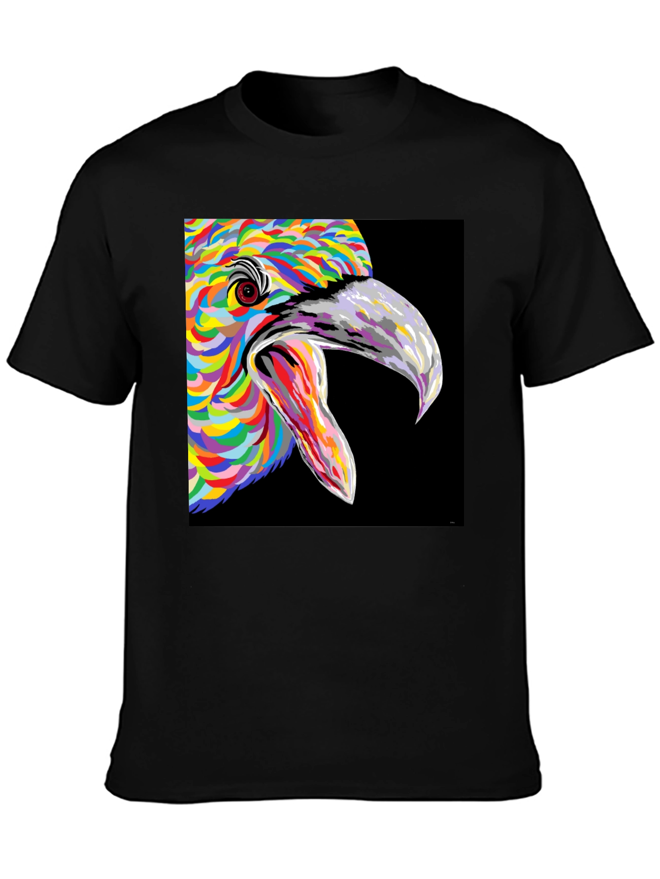 Vibrant Bird Art Graphic Tee - Black Unisex T-Shirt