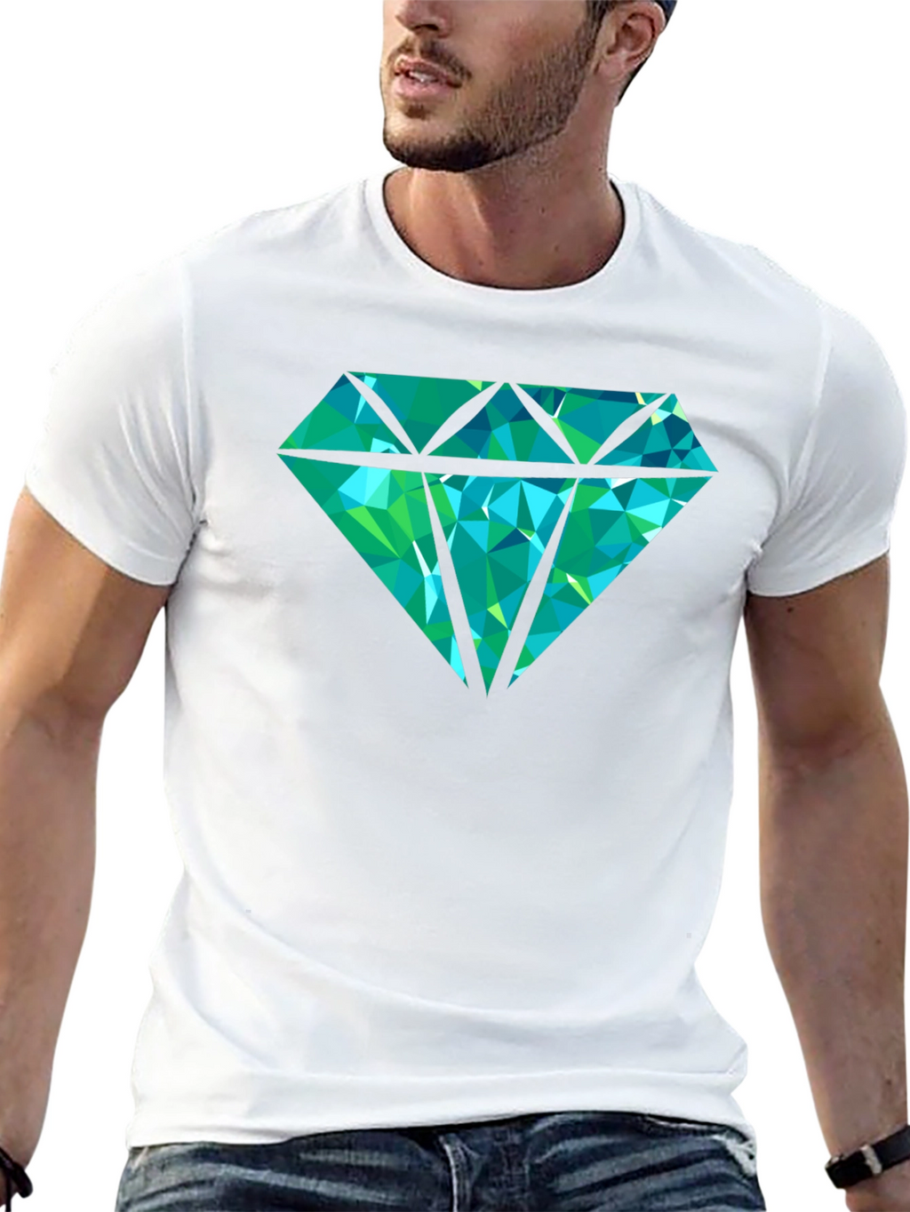Geometric Diamond Graphic Print Tee - Black