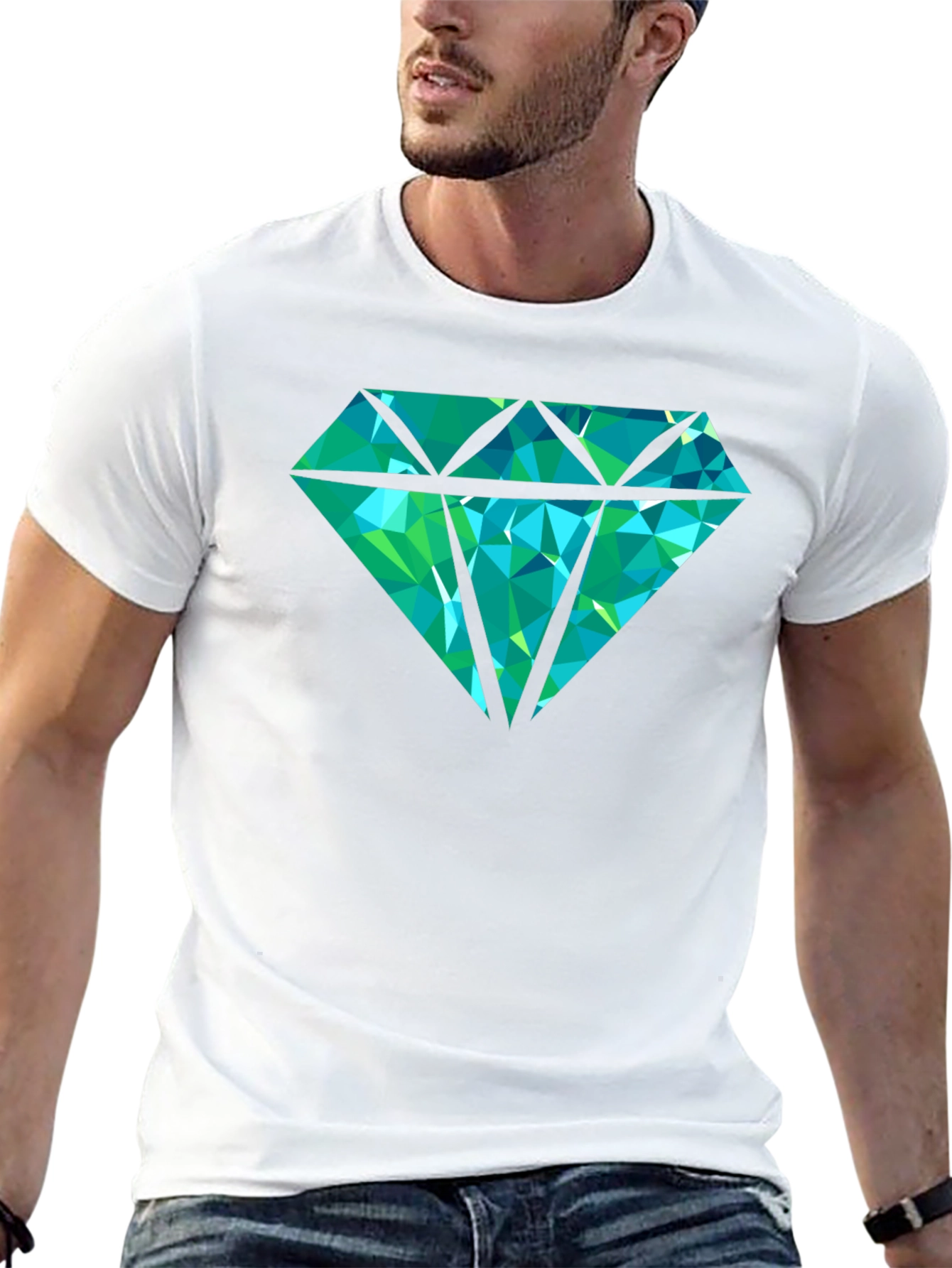 Geometric Diamond Graphic Print Tee - Black