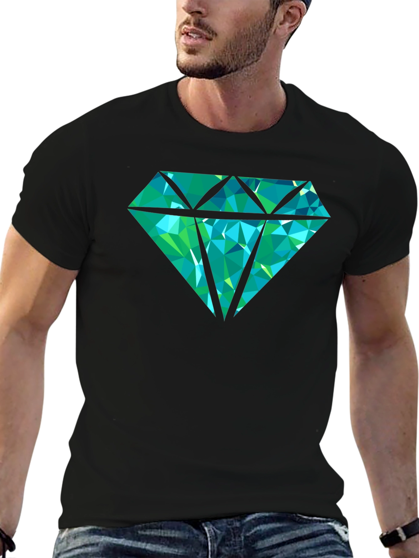 Geometric Diamond Graphic Print Tee - Black