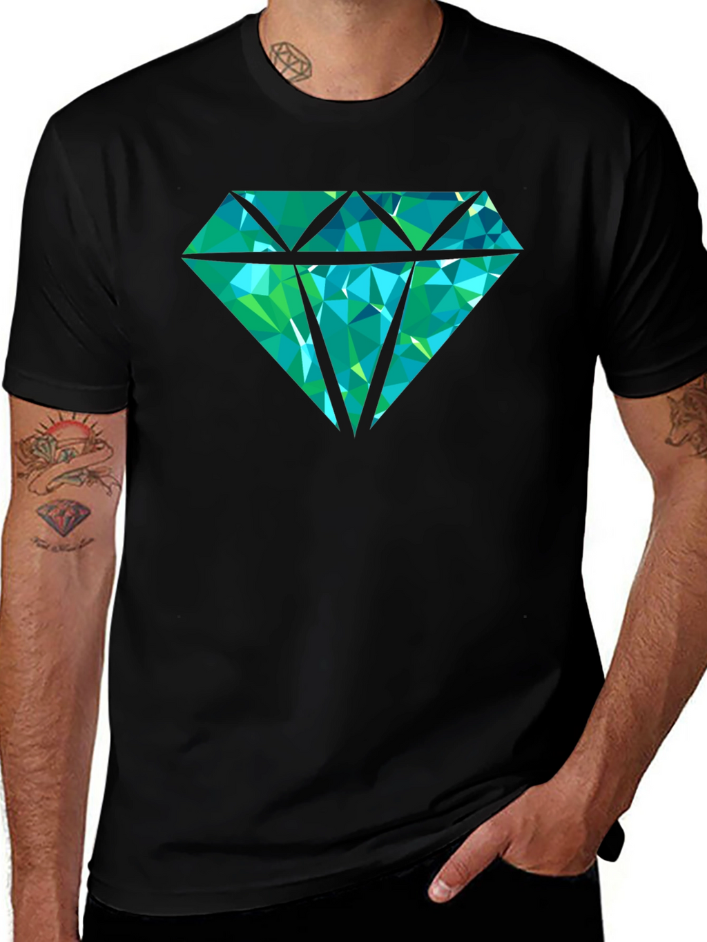 Geometric Diamond Graphic Print Tee - Black