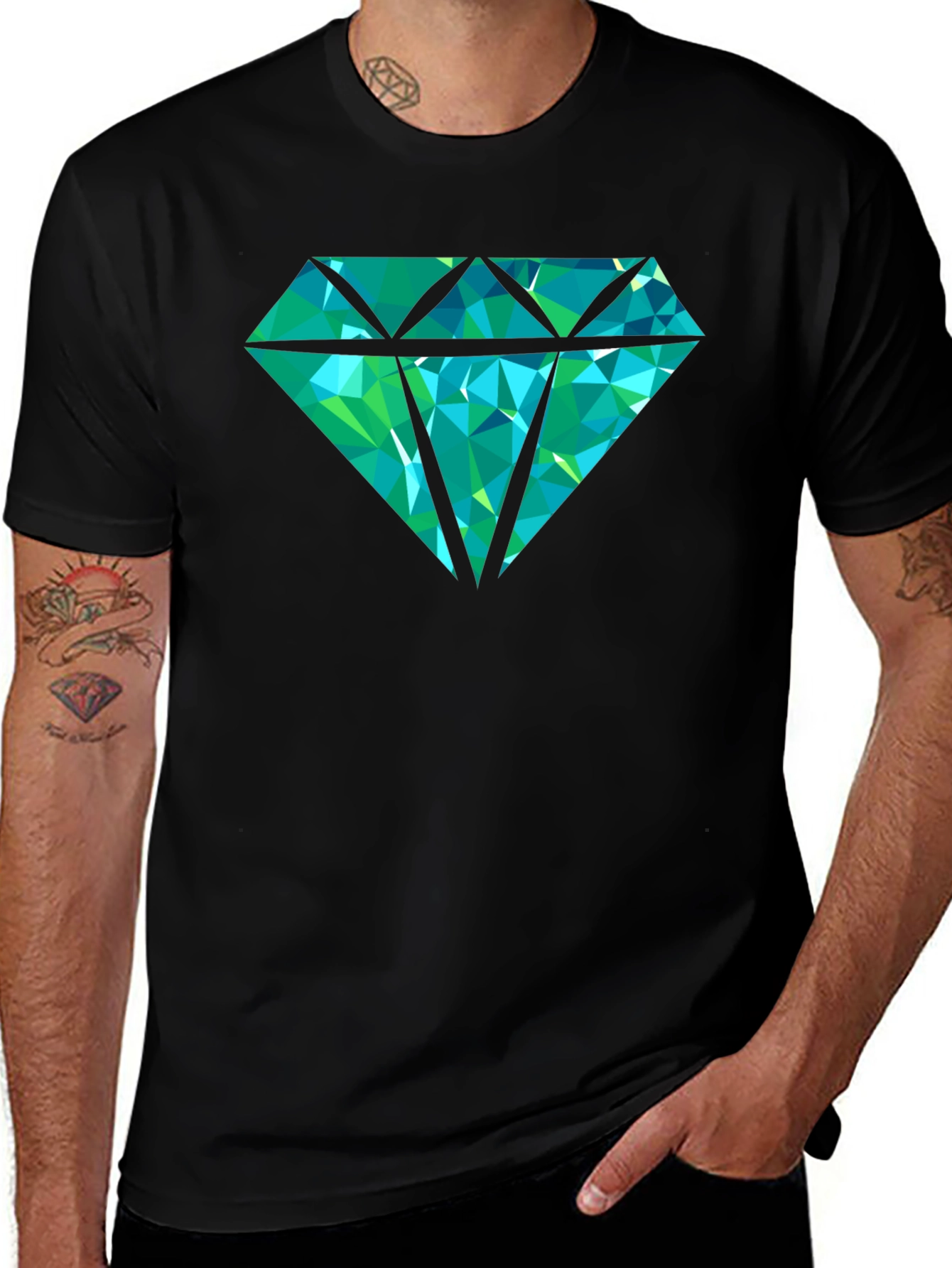 Geometric Diamond Graphic Print Tee - Black