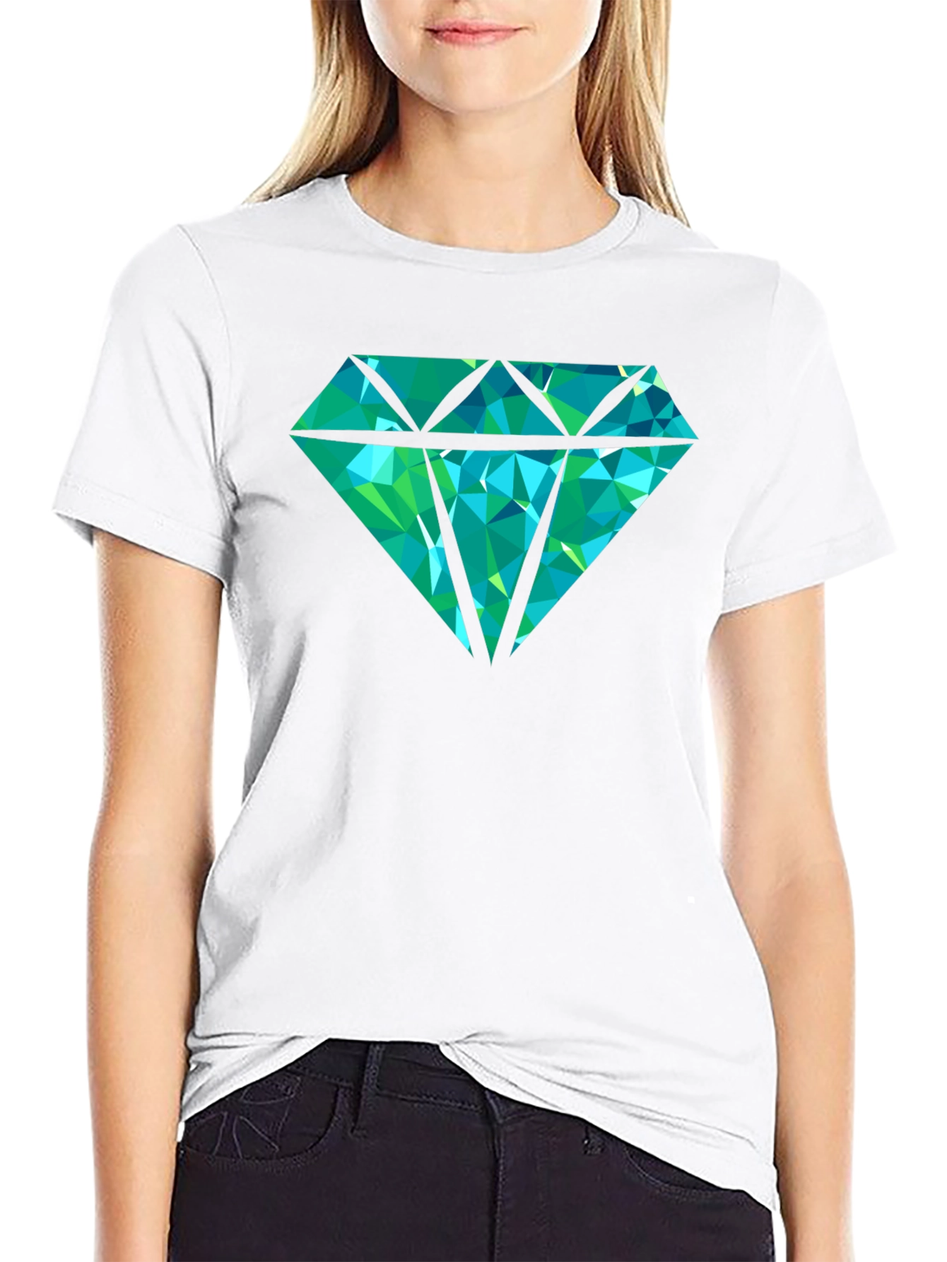Geometric Diamond Graphic Print Tee - Black
