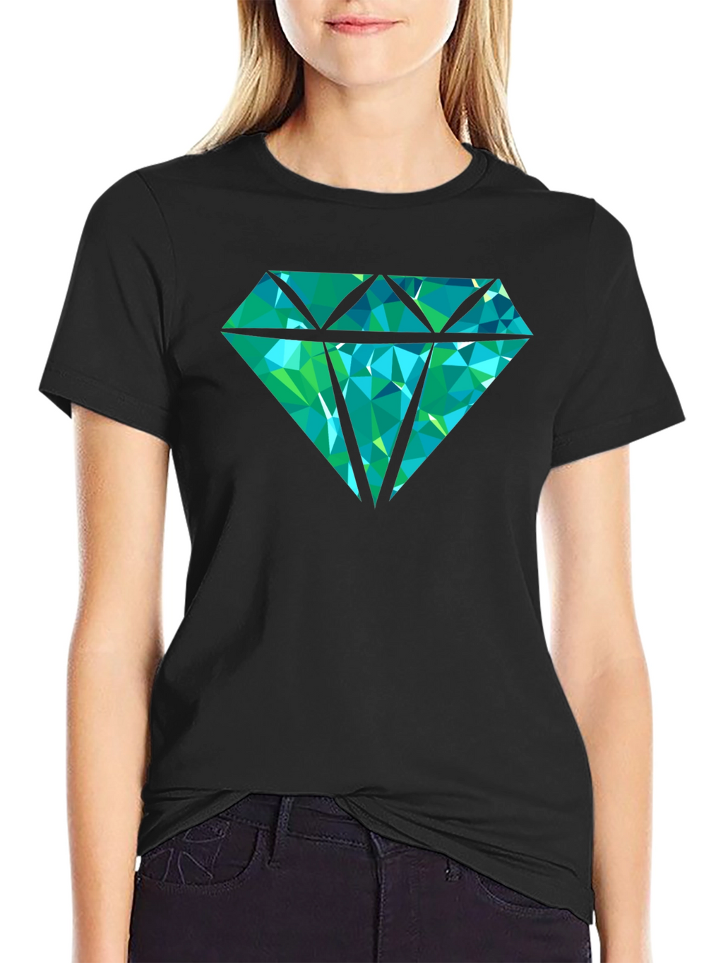 Geometric Diamond Graphic Print Tee - Black