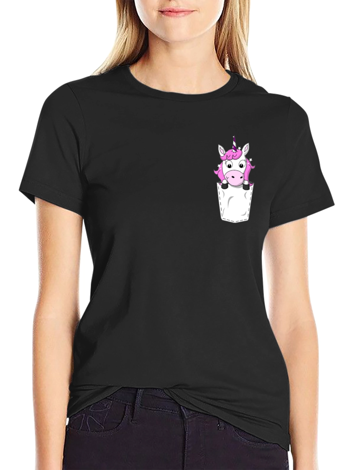 Unicorn Pocket T-Shirt - Black Cotton Tee