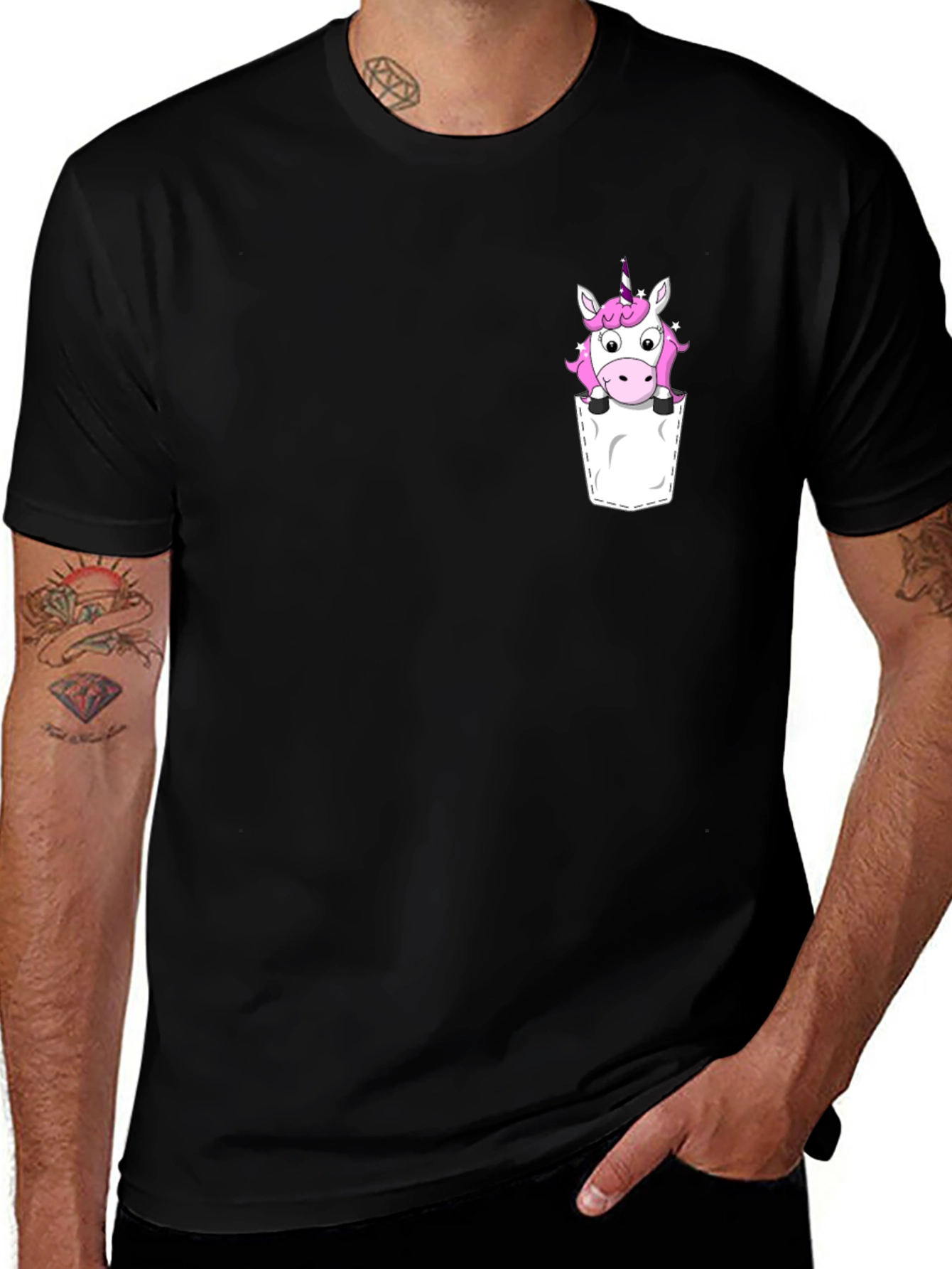 Unicorn Pocket T-Shirt - Black Cotton Tee