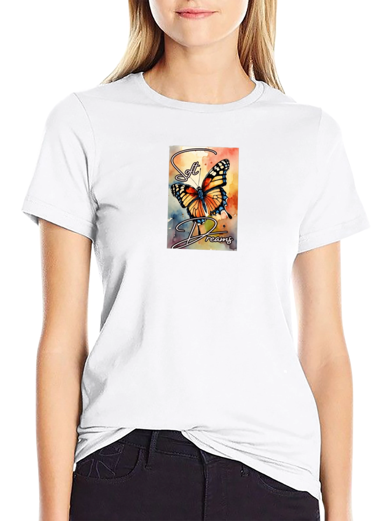 Soft Dreams Butterfly Graphic Tee - Black Cotton Blend