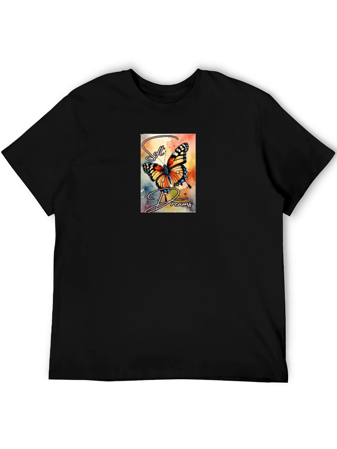 Soft Dreams Butterfly Graphic Tee - Black Cotton Blend
