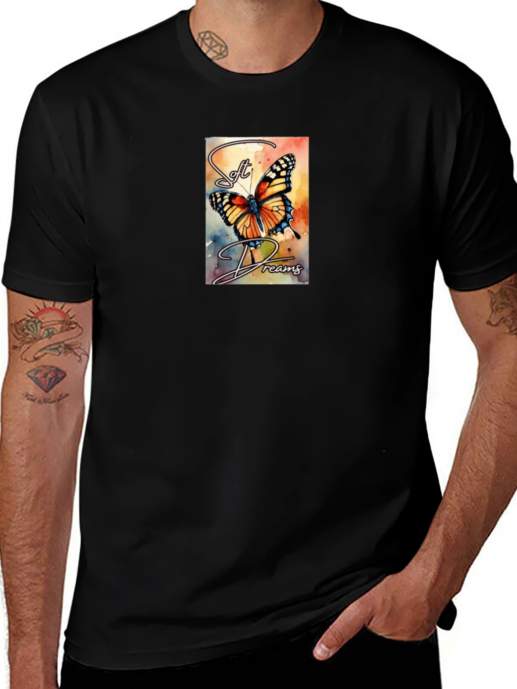 Soft Dreams Butterfly Graphic Tee - Black Cotton Blend